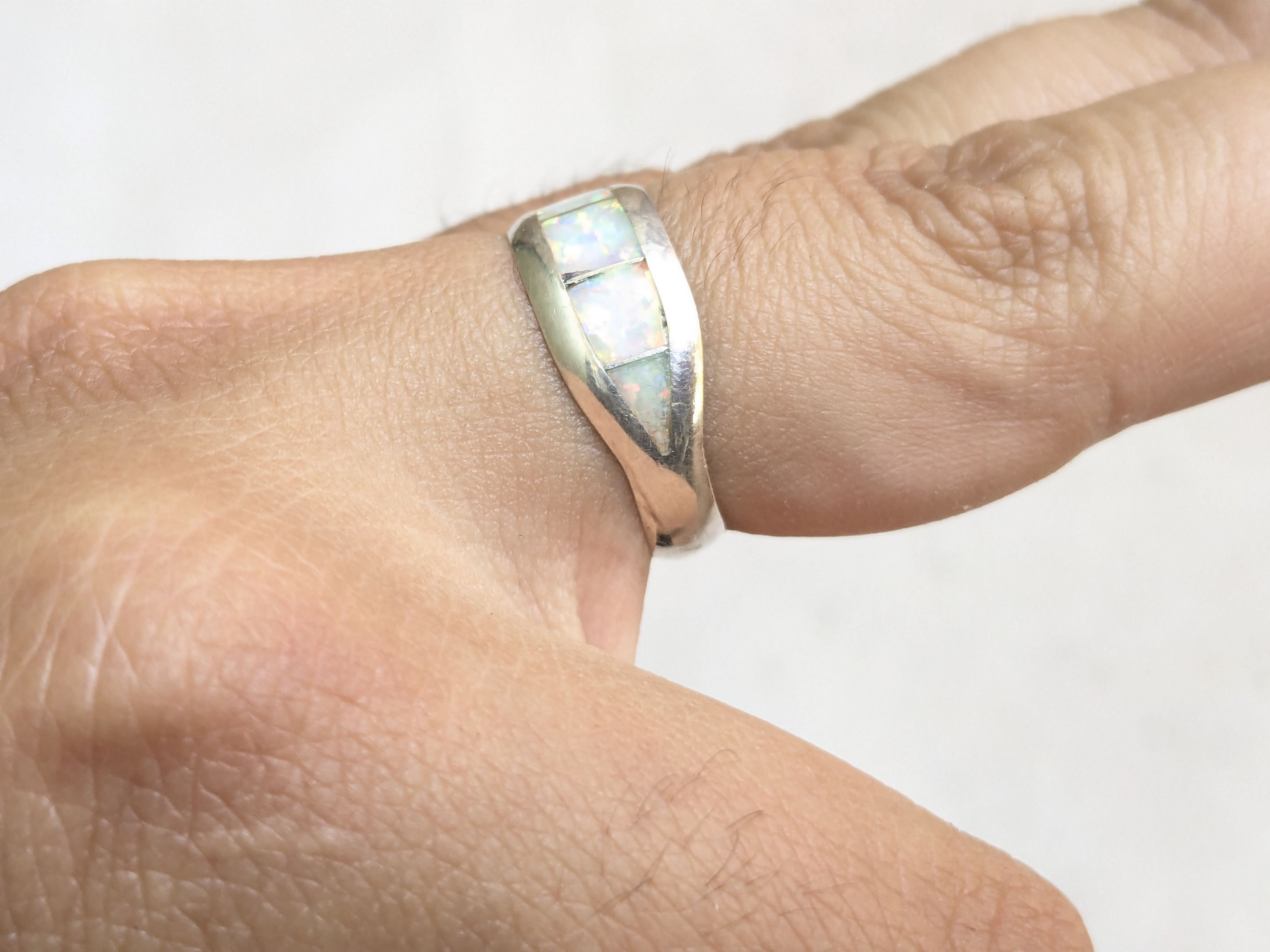 Jewelry Sterling Silver Ring Opal Band Inlay 9.25 Size ONE SIZE - 9 Thumbnail