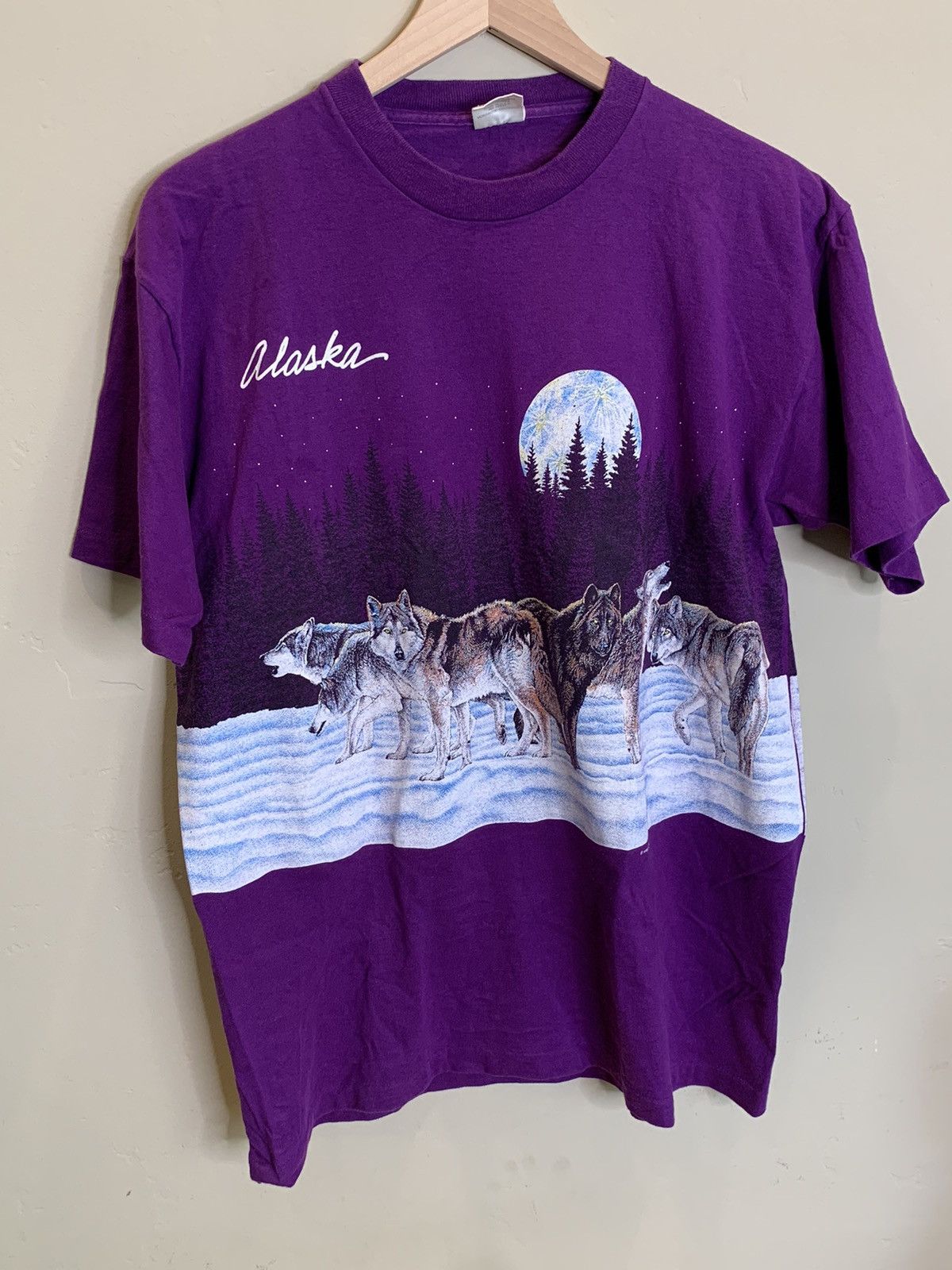 RARE Vintage 1991 Wolf Wolves Alaska AOP Single Stitch Shirt