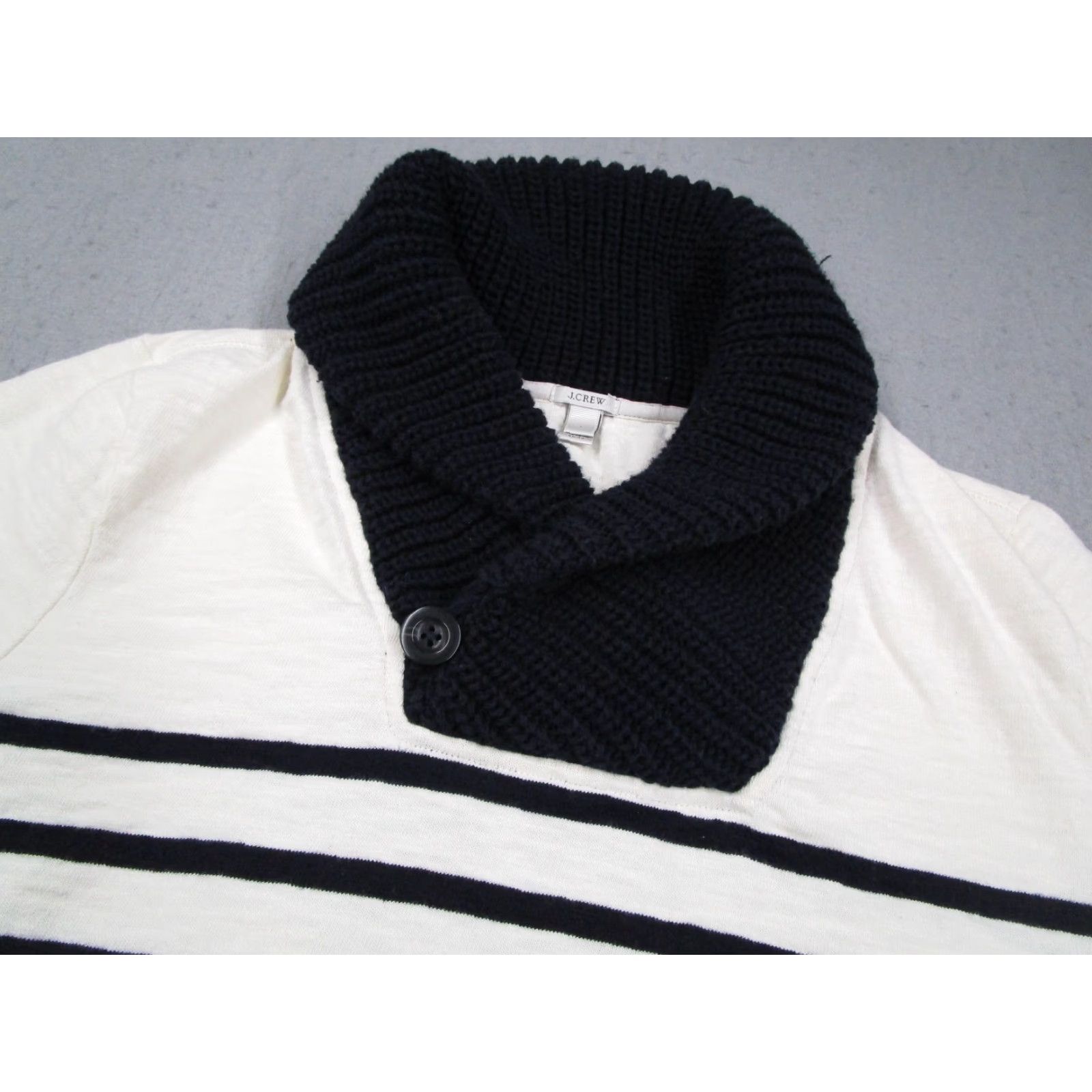 J.Crew VINTAGE? No — ignore. J.CREW Sweater Womens Large Black White Striped Shawl Collar Cotton Pullover Size L / US 10 / IT 46 - 2 Thumbnail