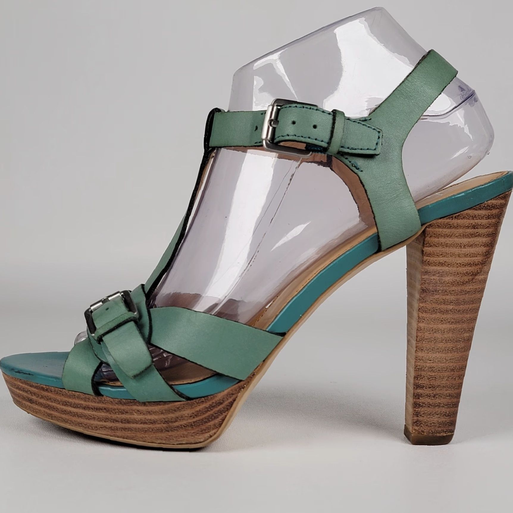 Franco Sarto Franco Sarto Heel Women Platform Open Toe T Strap Buckle Leather Blue Green 9M Size US 7 / IT 37 - 6 Thumbnail