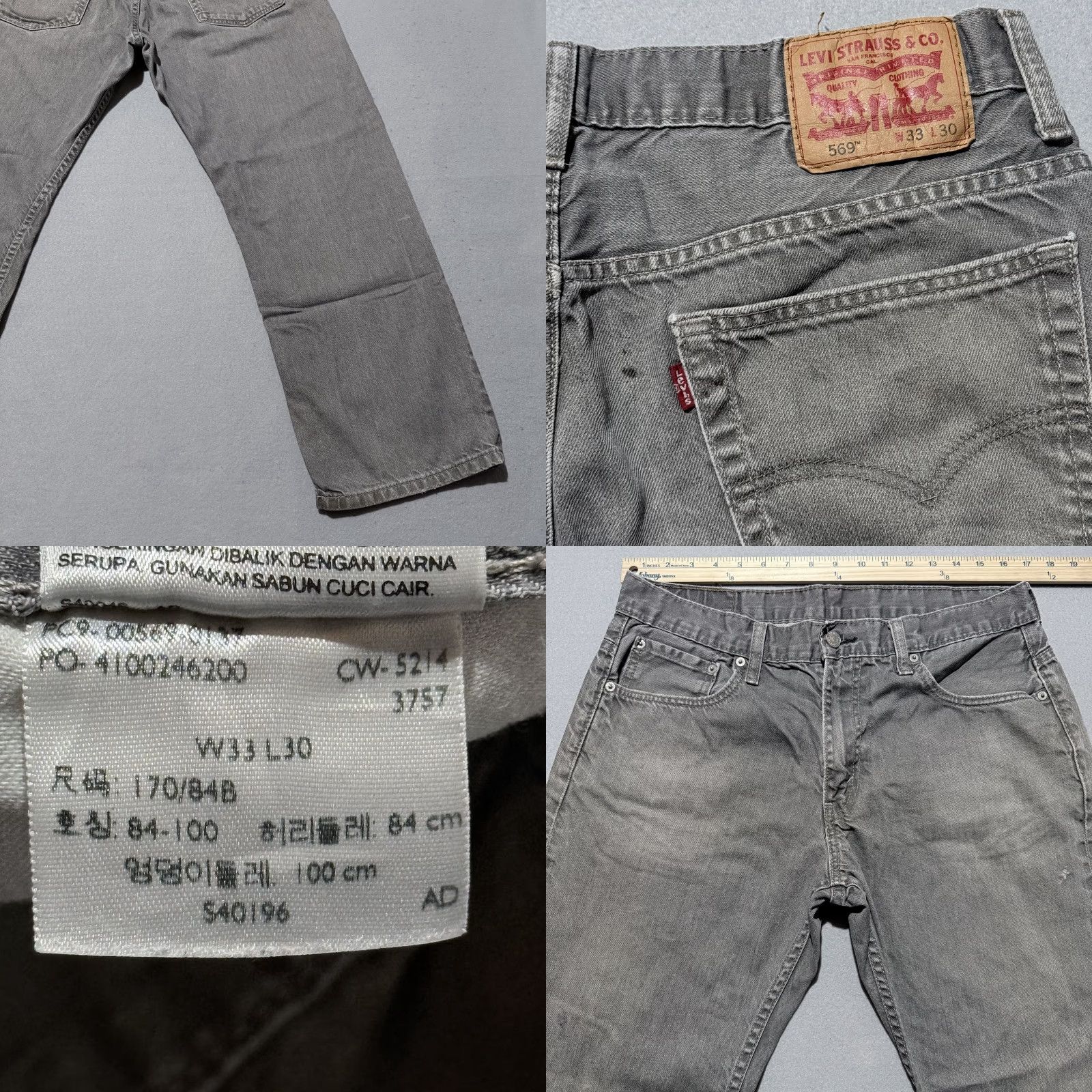 Levi's Levi's 569 Jeans Men Gray Denim Mid Rise Distressed 33X30 Straight Relaxed City 5-Pocket Logo - Levi's 500 Series Size US 33 - 8 Thumbnail