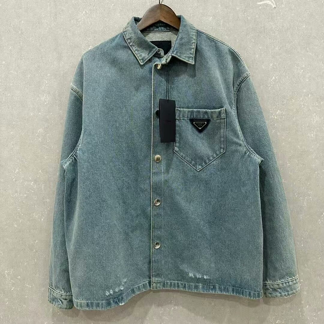Prada prada light wash distressed denim jacket Size US L / EU 52-54 / 3 - 1 Thumbnail
