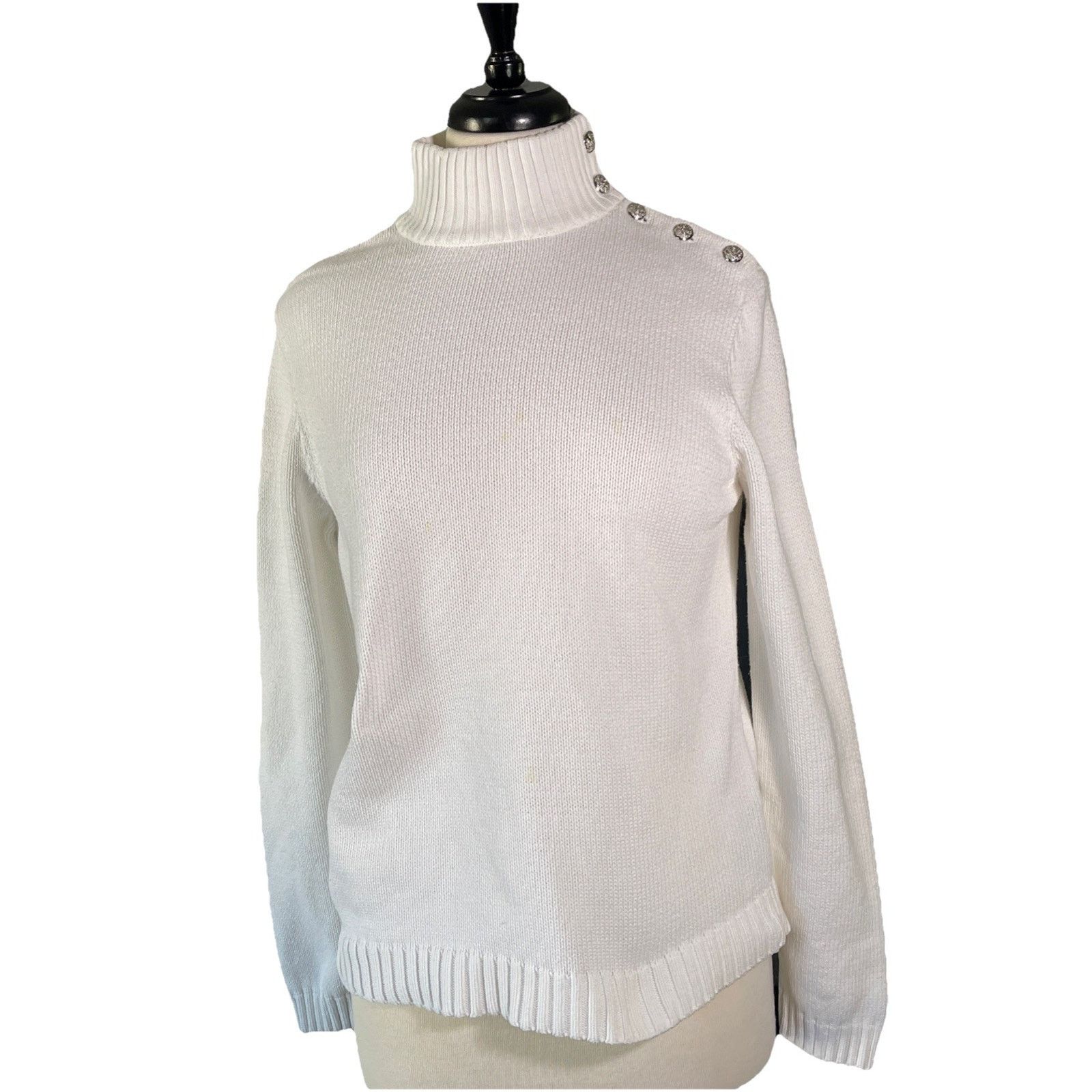 Lauren Ralph Lauren Ralph Lauren Sweater Women's Large White Silver Button Size L / US 10 / IT 46 - 1 Thumbnail