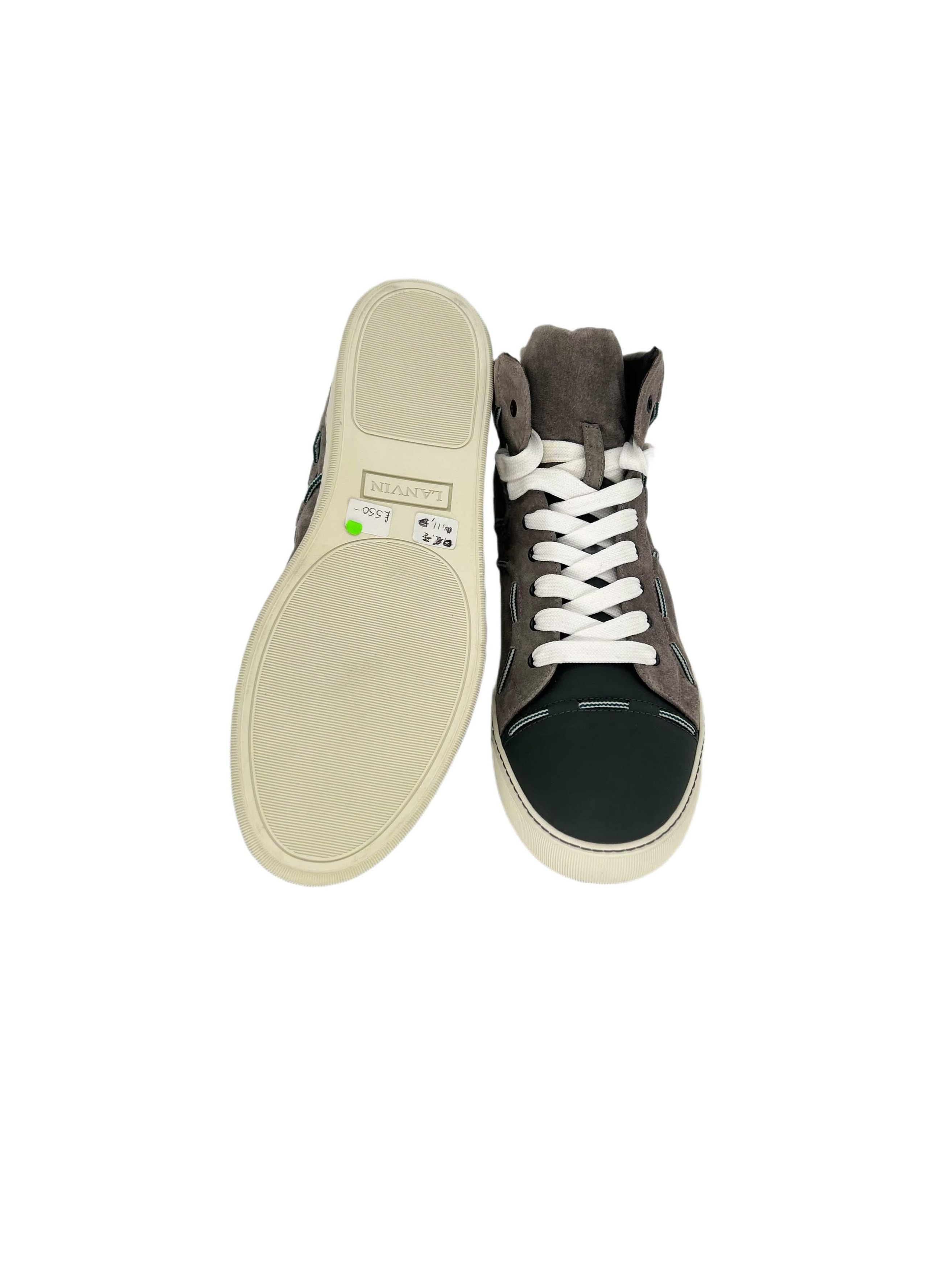 Lanvin Grey Suede Leather High Top Trainers Size US 11 / EU 44 - 6 Thumbnail