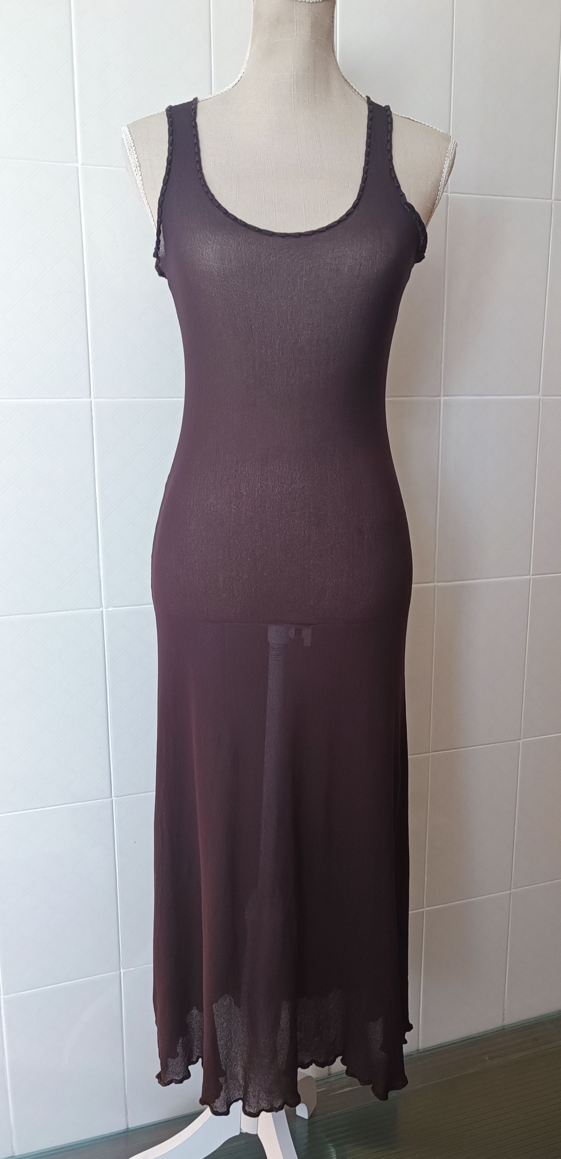 Jean Paul Gaultier 90's - Brown maxi mesh dress with embroidery Size M / US 6-8 / IT 42-44 - 1 Thumbnail