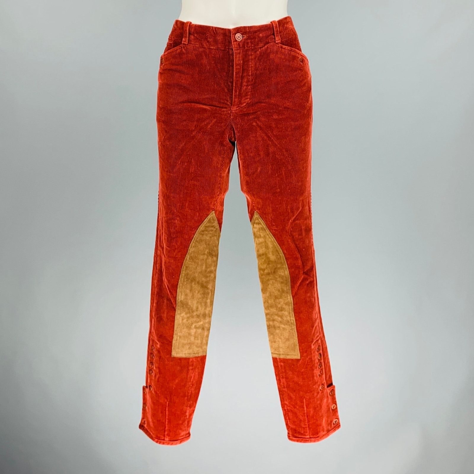 Ralph Lauren Red Brown Cotton Elastane Patchwork Suede Casual Pants Size 30" / US 8 / IT 44 - 1 Thumbnail