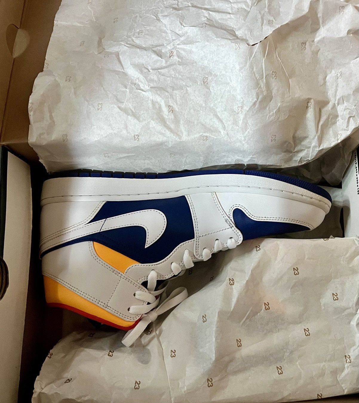 Nike New product, Nike Jordan 1 Mid Deep Royal Blue Laser Orange Size US 12 / EU 45 - 7 Thumbnail