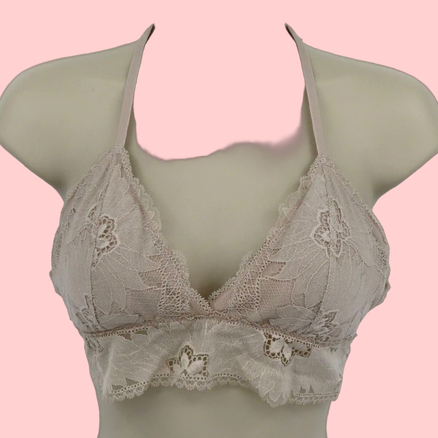 Vintage Aerie Wireless Padded Floral Bralette Bra Women Medium Beige