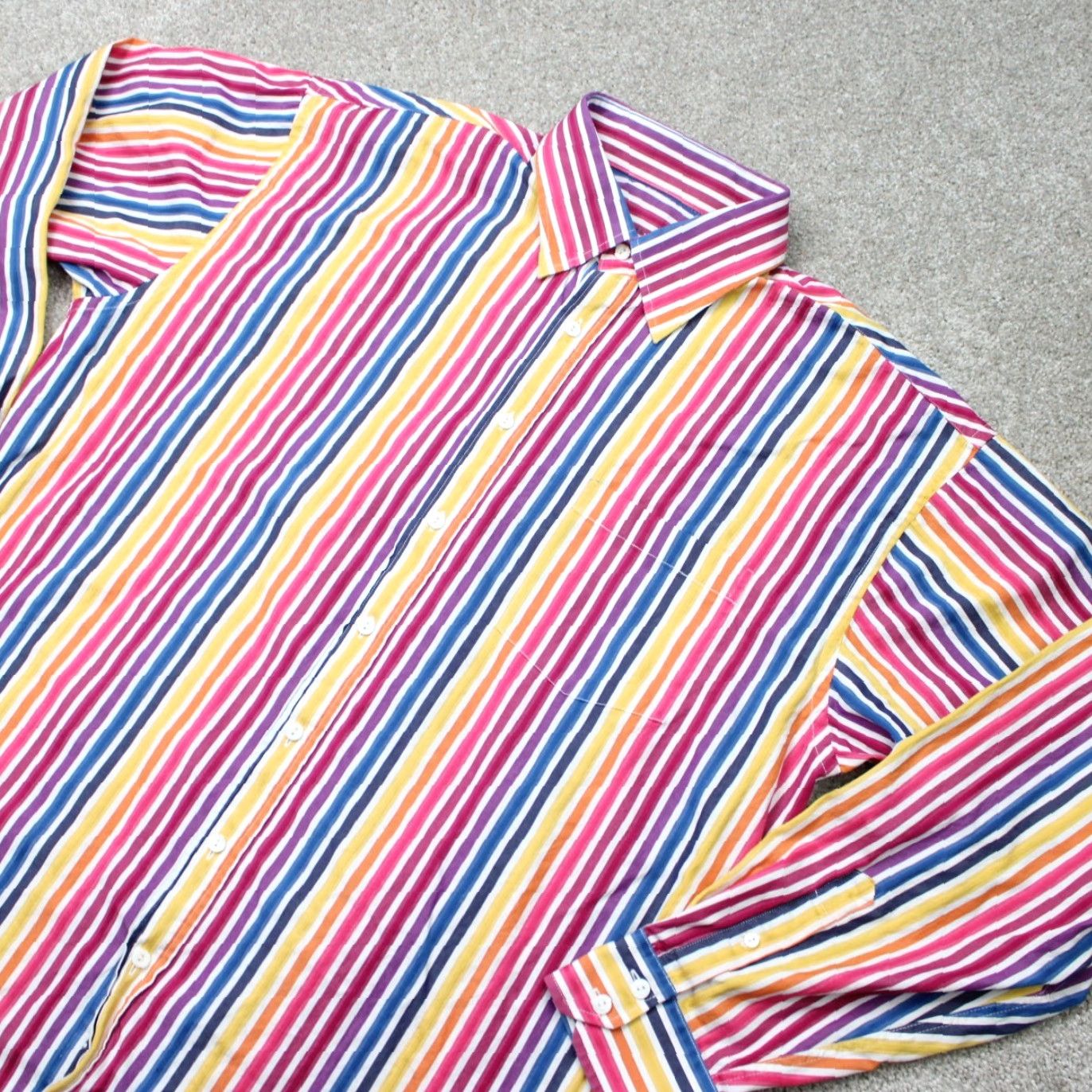 BUGATCHI Bugatchi Uomo Shirt Mens 2XL Striped Cotton Long Sleeve Red Pink Yellow Button-Up Casual Business Size US XXL / EU 58 / 5 - 2 Thumbnail