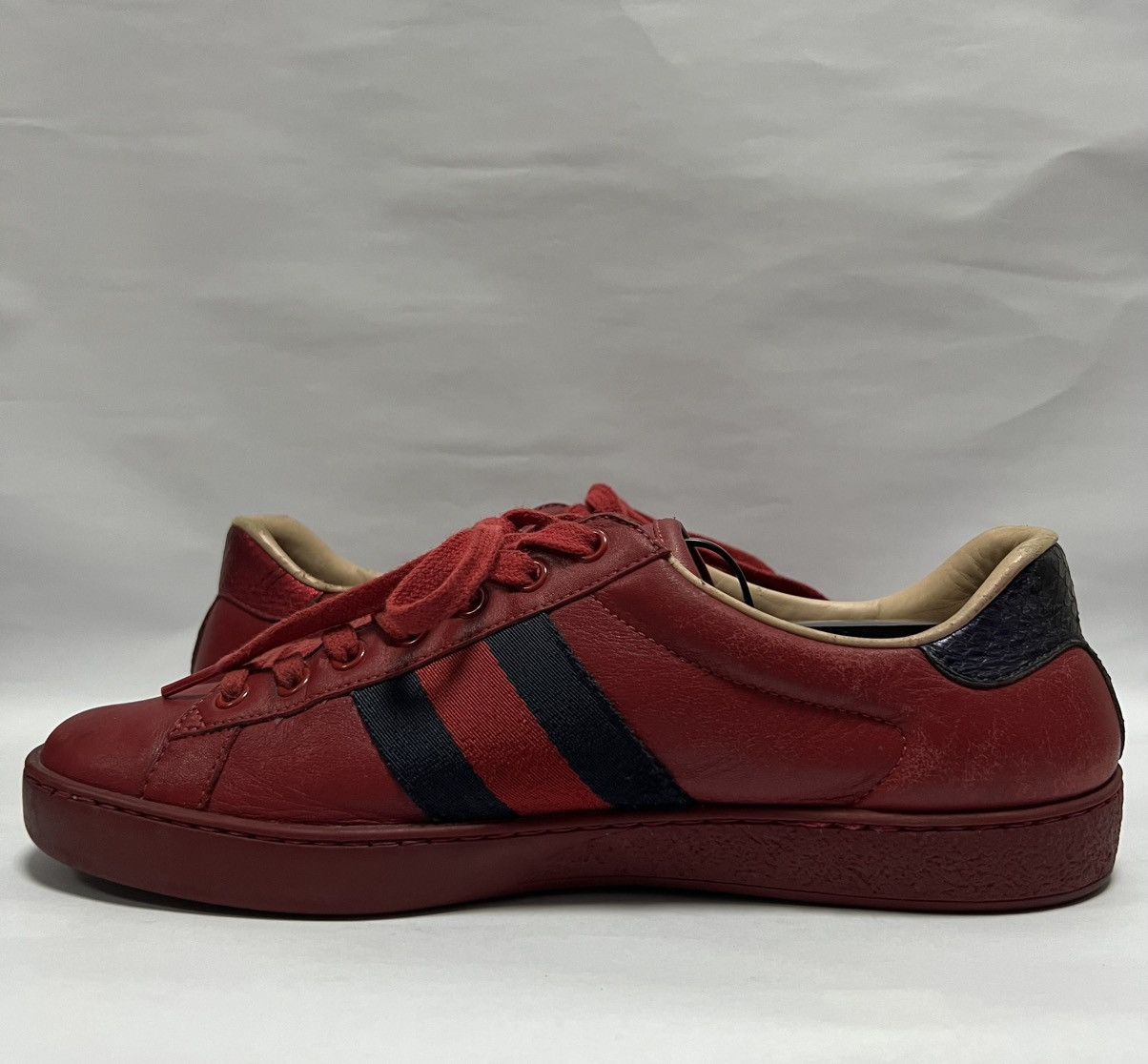 Gucci Gucci - Red Leather Web Ace Low Top Sneakers Size US 6.5 / EU 39-40 - 9 Thumbnail