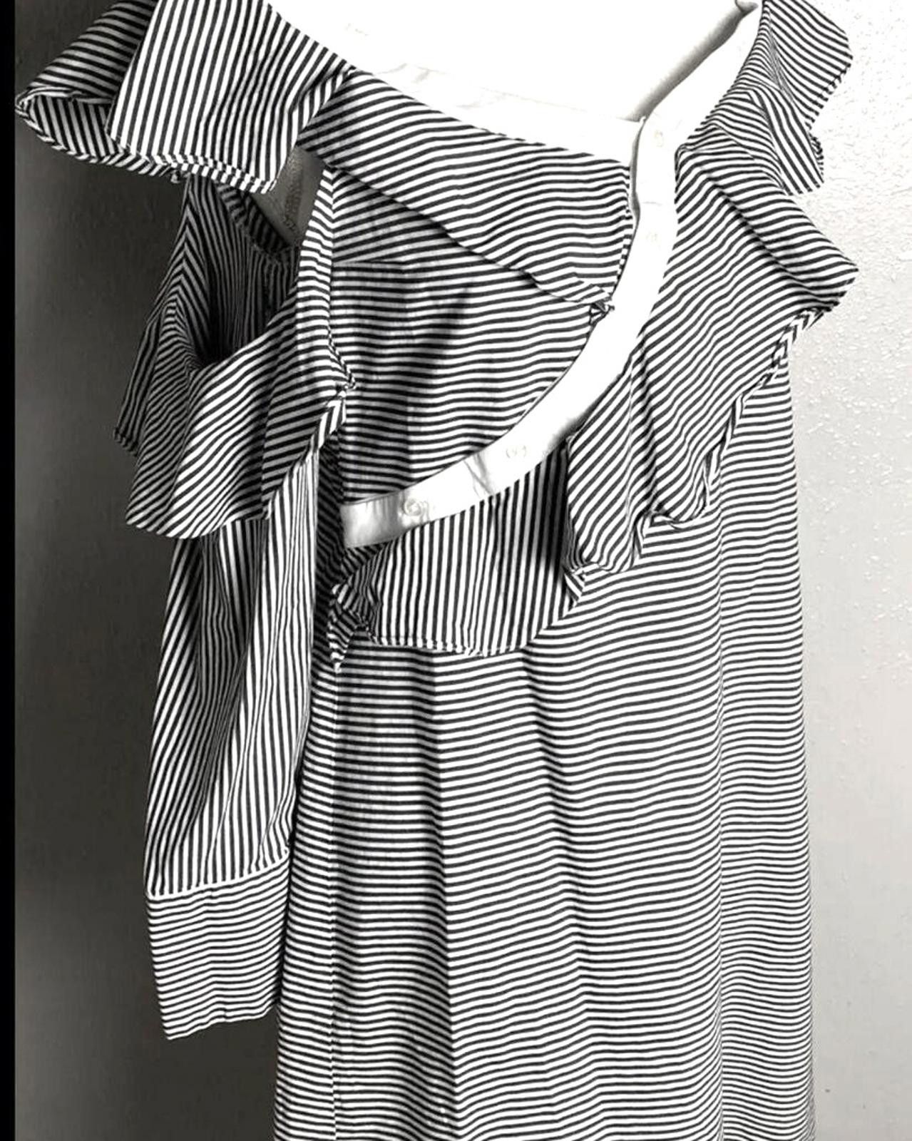 Designer Off-Shoulder Striped Ruffle Dress By Laundry size 12 Size XL / US 12-14 / IT 48-50 - 7 Thumbnail