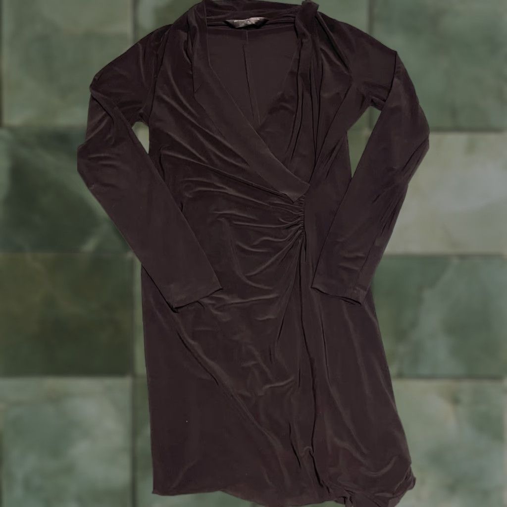 Norma Kamali Norma Kamali Dress Womens Black Wrap V-Neck Long Sleeve XL Collared Chiffon Polyester Blend Zip Formal Party/Wedding Size XL / US 12-14 / IT 48-50 - 1 Thumbnail