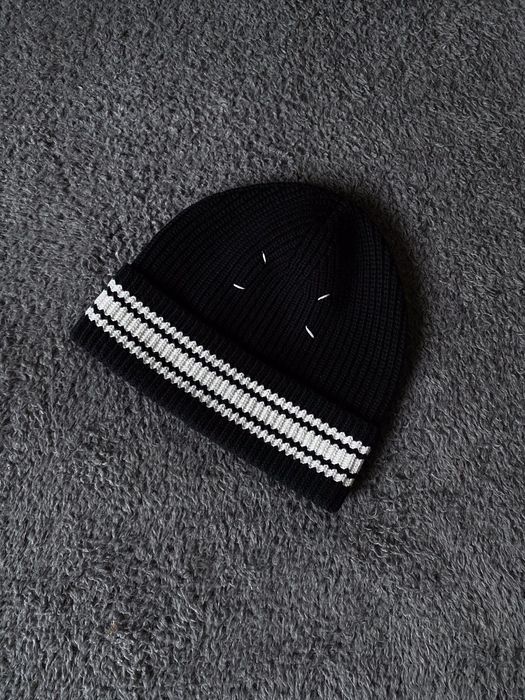 Vintage Maison Margiela 4 Stitch White Stripe Wool Ribbed Beanie