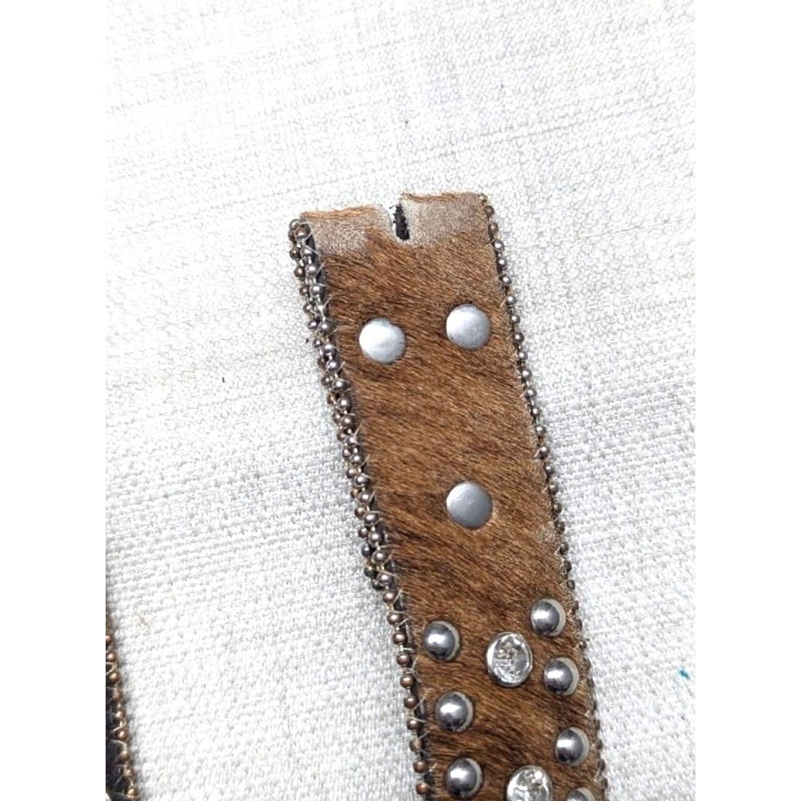 Vintage VINTAGE Nocona belt Western Belt Mens 40 Brown Leather Studded Rhinestone Buckle 1-3/8" Hairy Face Western Theme Decade Y2K Size 40 - 3 Thumbnail
