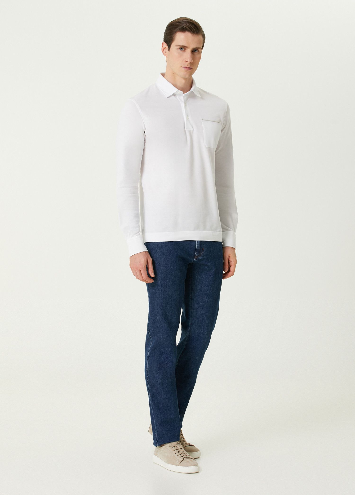 Ermenegildo Zegna ZEGNA solid white long sleeve cotton polo shirt 52 Large Size US L / EU 52-54 / 3 - 3 Thumbnail