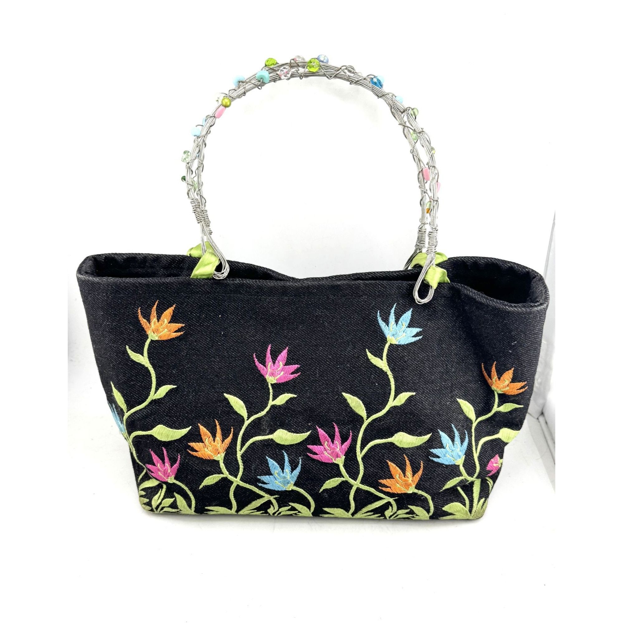 Vintage Brett Bara Denim Embroidered beaded purse handbag bag Size ONE SIZE - 2 Thumbnail
