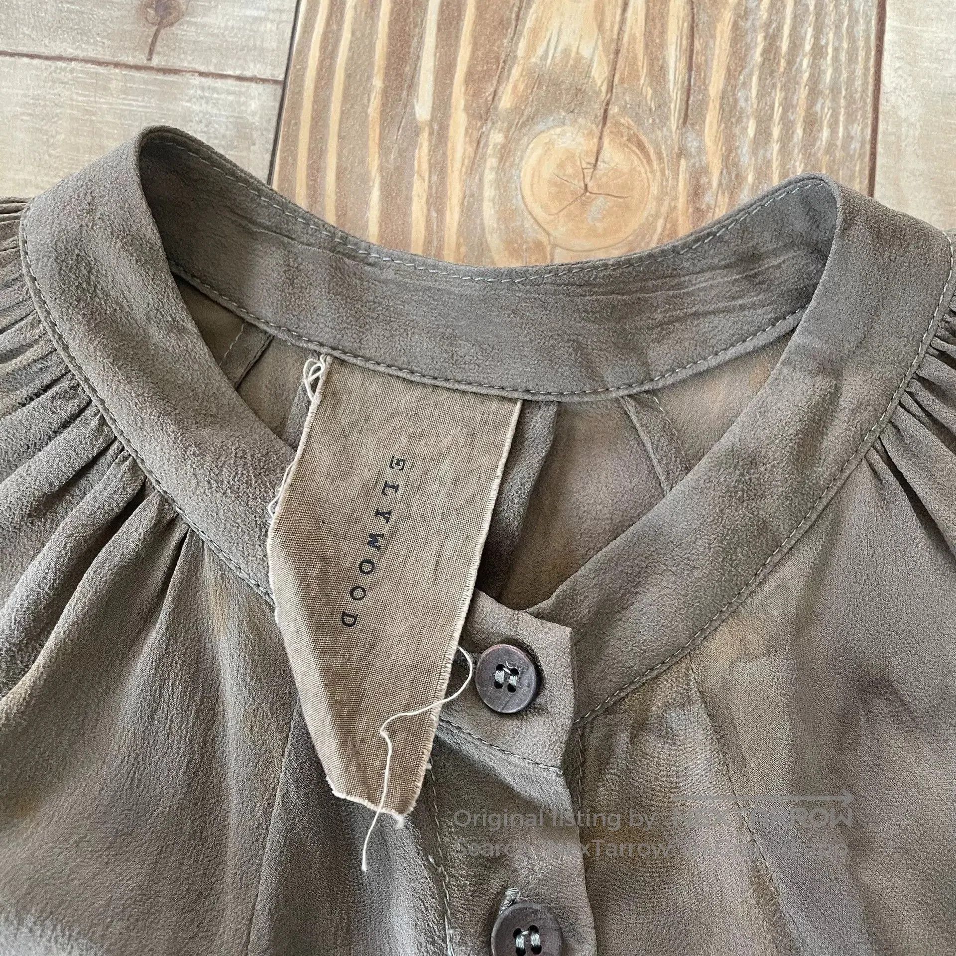 Elwood Elywood Puffed Sleeve Distressed Silk Blouse. Size M / US 6-8 / IT 42-44 - 3 Thumbnail