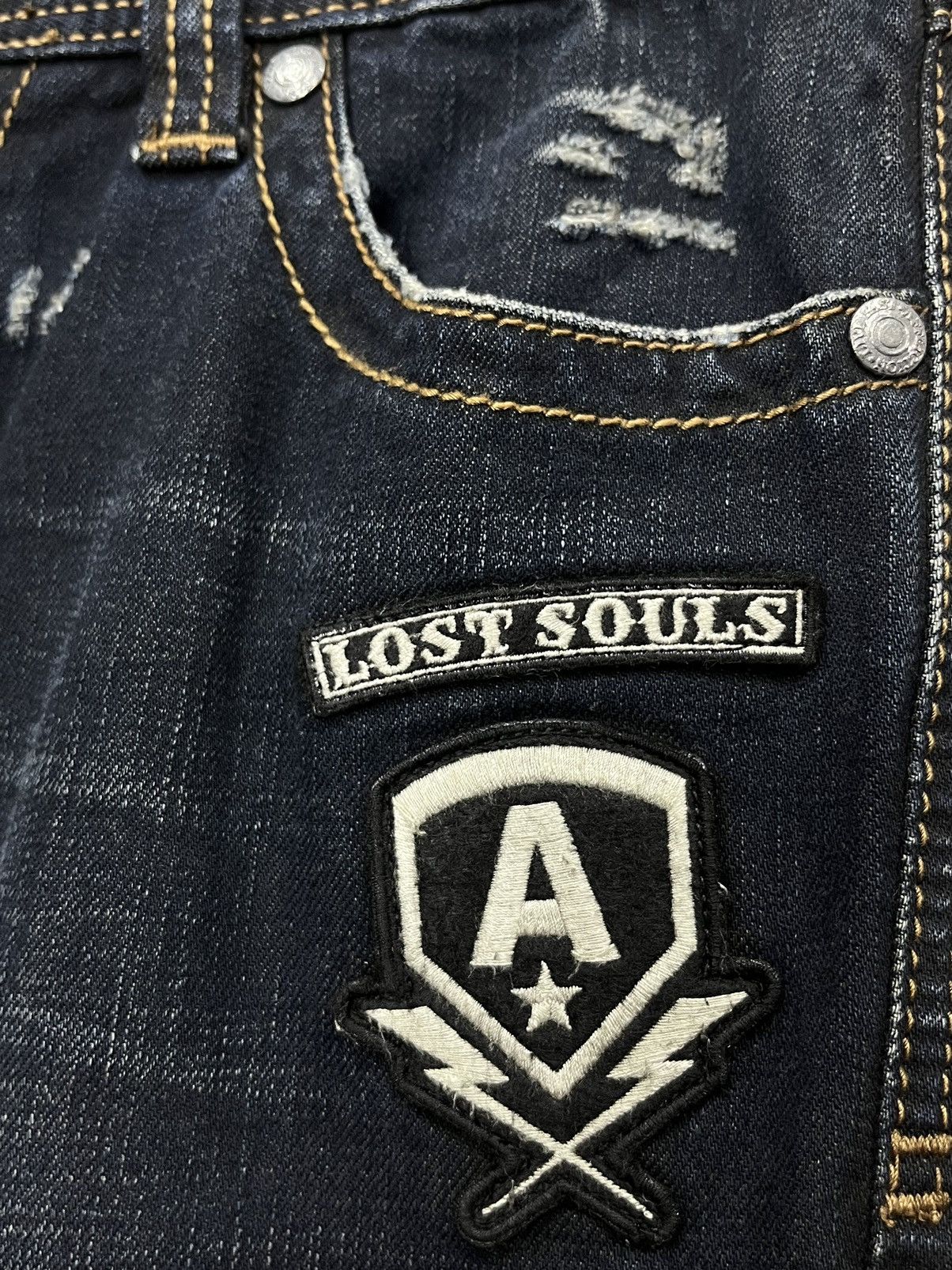 Affliction 💀AFFLICTION BLAKE RELAXED STRAIGHT SKULL LOST SOULS Ripped Size US 31 - 3 Thumbnail