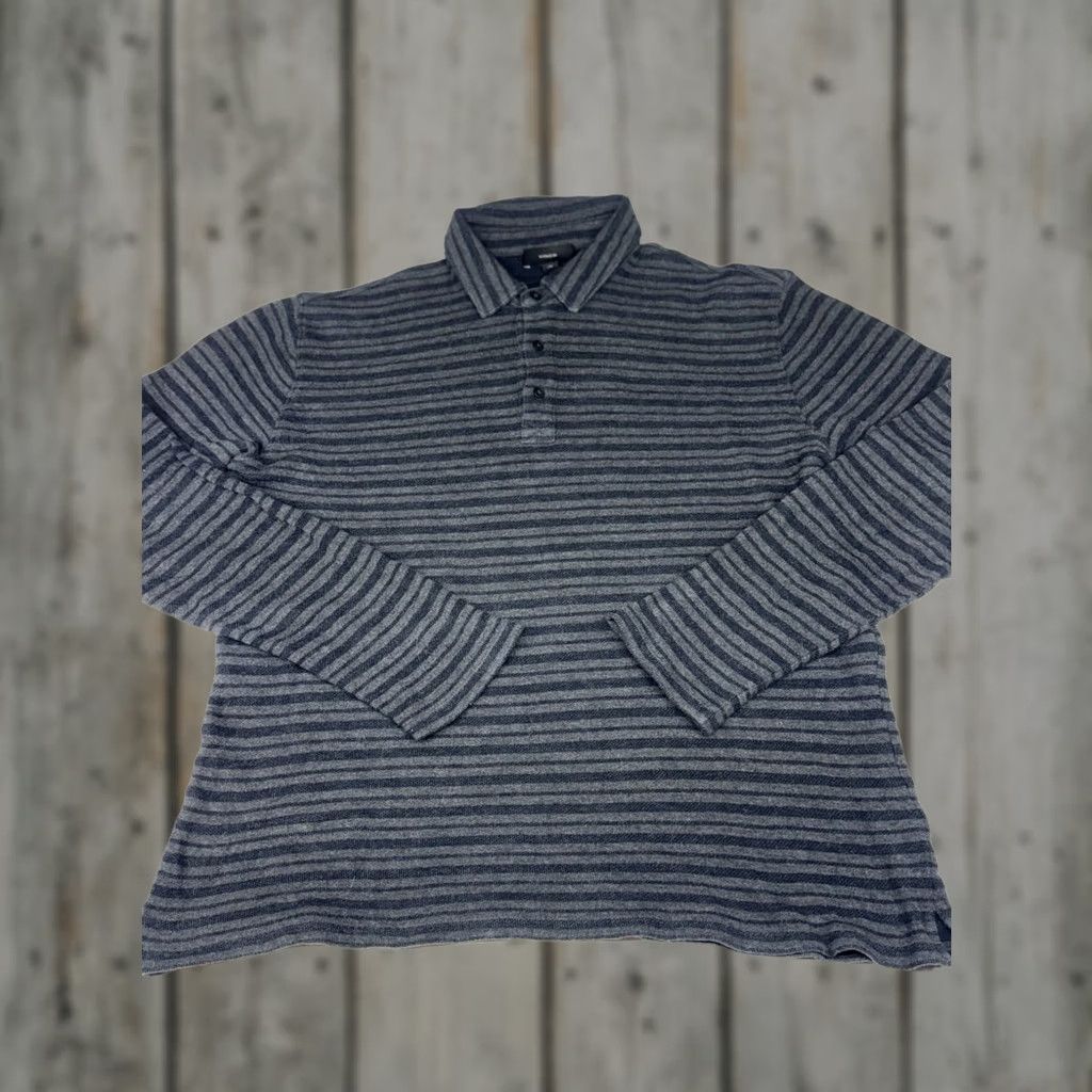 Vince Vince Long Sleeve Polo Shirt Men L Black Grey Striped Jersey Flannel Soft Casual, Travel All Seasons Lightweight Cotton Shirt Mens Size US L / EU 52-54 / 3 - 1 Thumbnail
