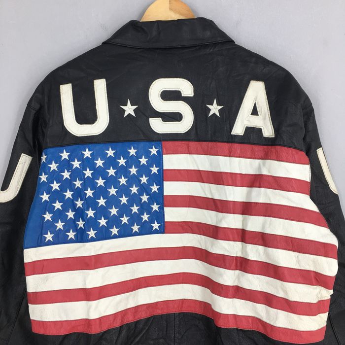 Jeff Hamilton Vintage 90's America Usa Flag Black Leather Jacket