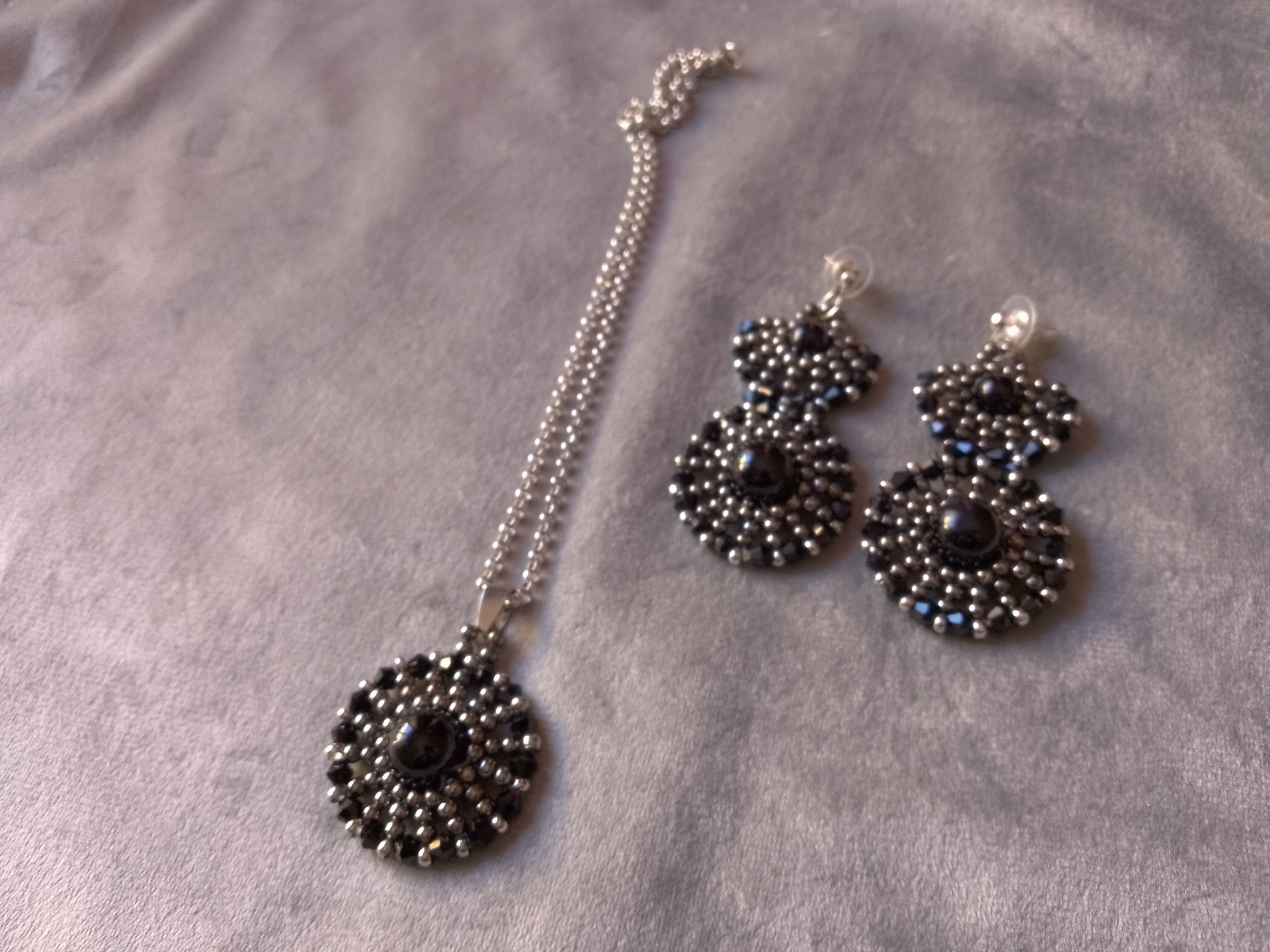 Handmade Necklace Pendant Black Pearls Earrings Beaded Size ONE SIZE - 1 Thumbnail