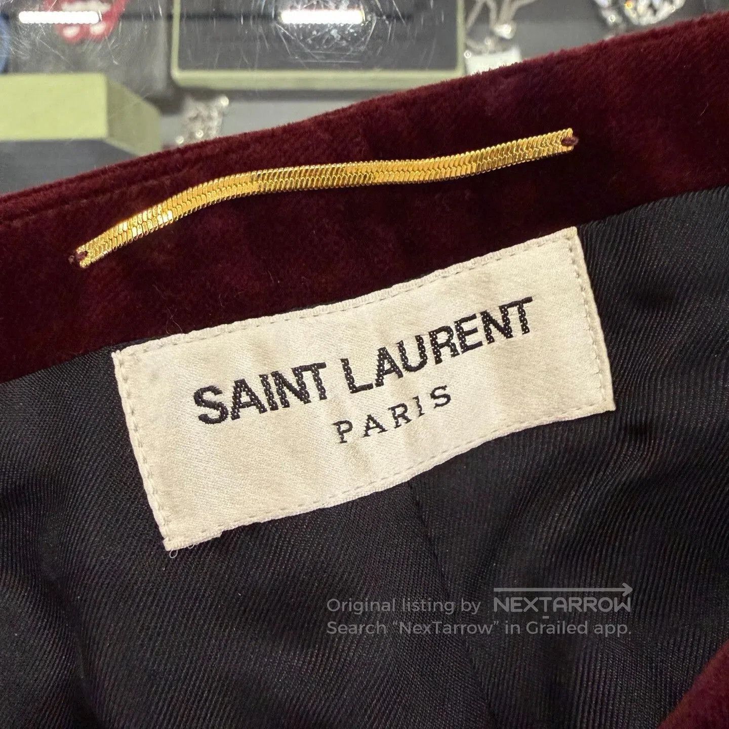 Saint Laurent Paris Saint Laurent Red Velvet Stud Mini Shorts. Size 37" - 3 Thumbnail