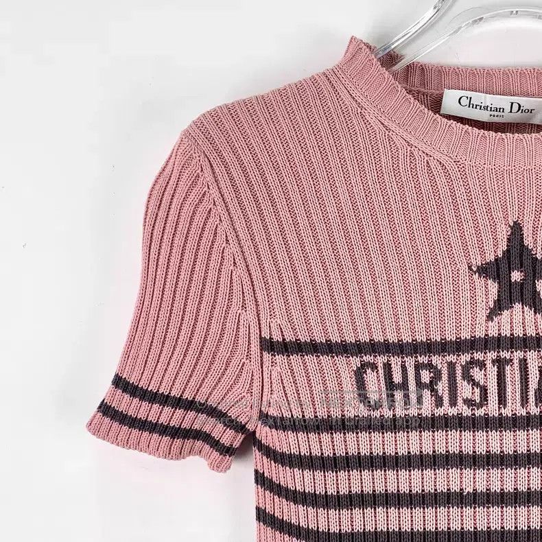 Dior Dior Pink striped logo letter inlaid cotton round-neck sho Size XS / US 0-2 / IT 36-38 - 3 Thumbnail