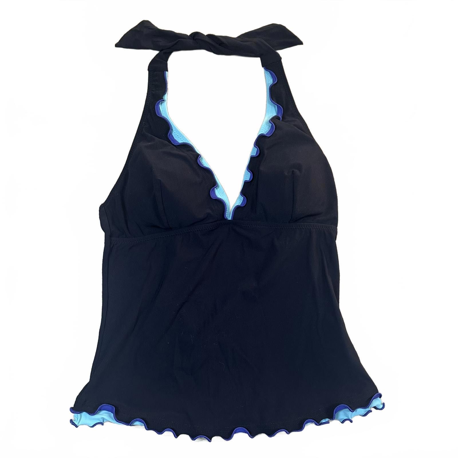 Unknown London Women’s Tankini Top Black with Blue Trim Y2K Size ONE SIZE - 1 Thumbnail
