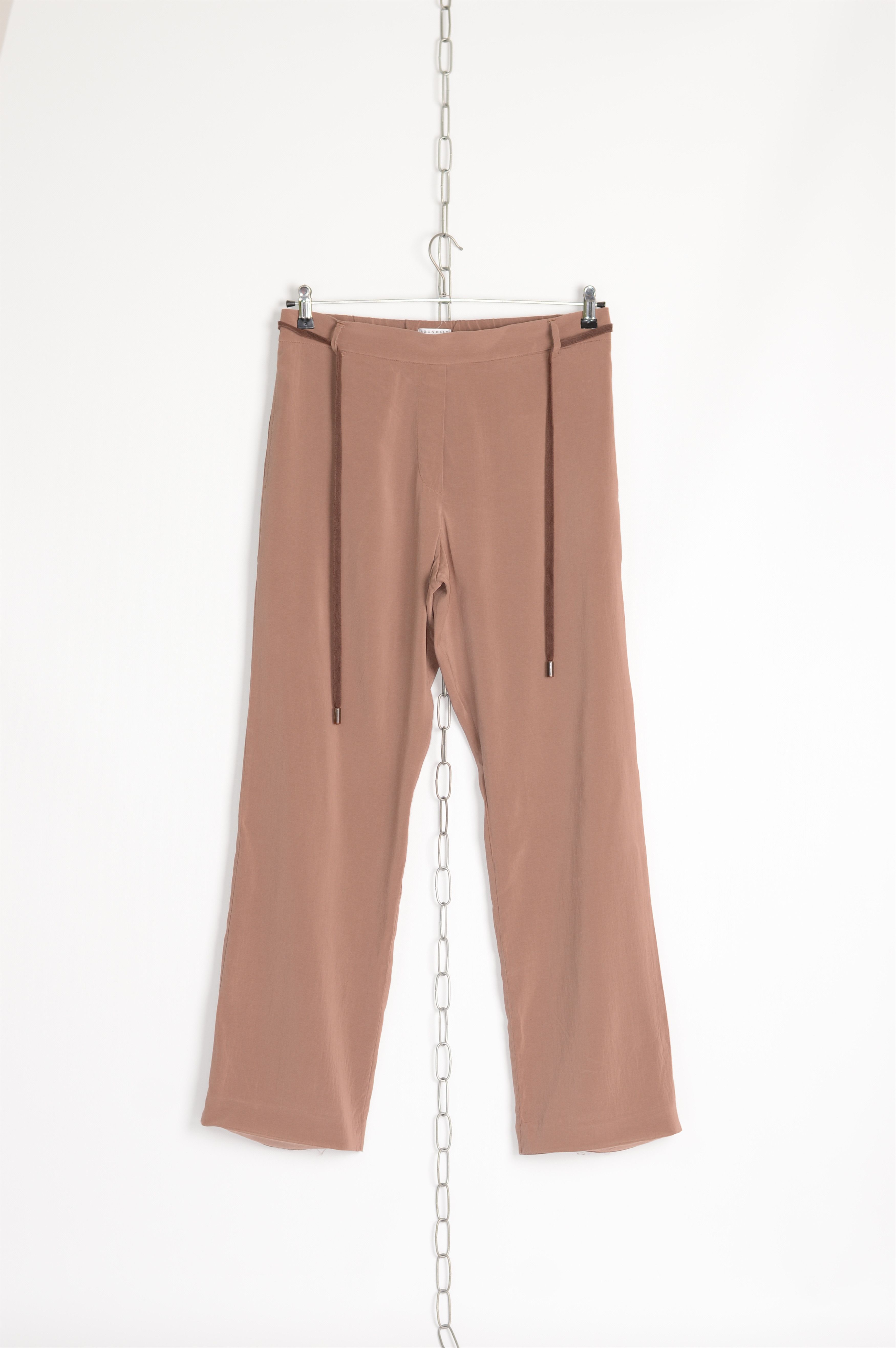image of Brunello Cucinelli Silk Trousers in Beige, Women's (Size 30)