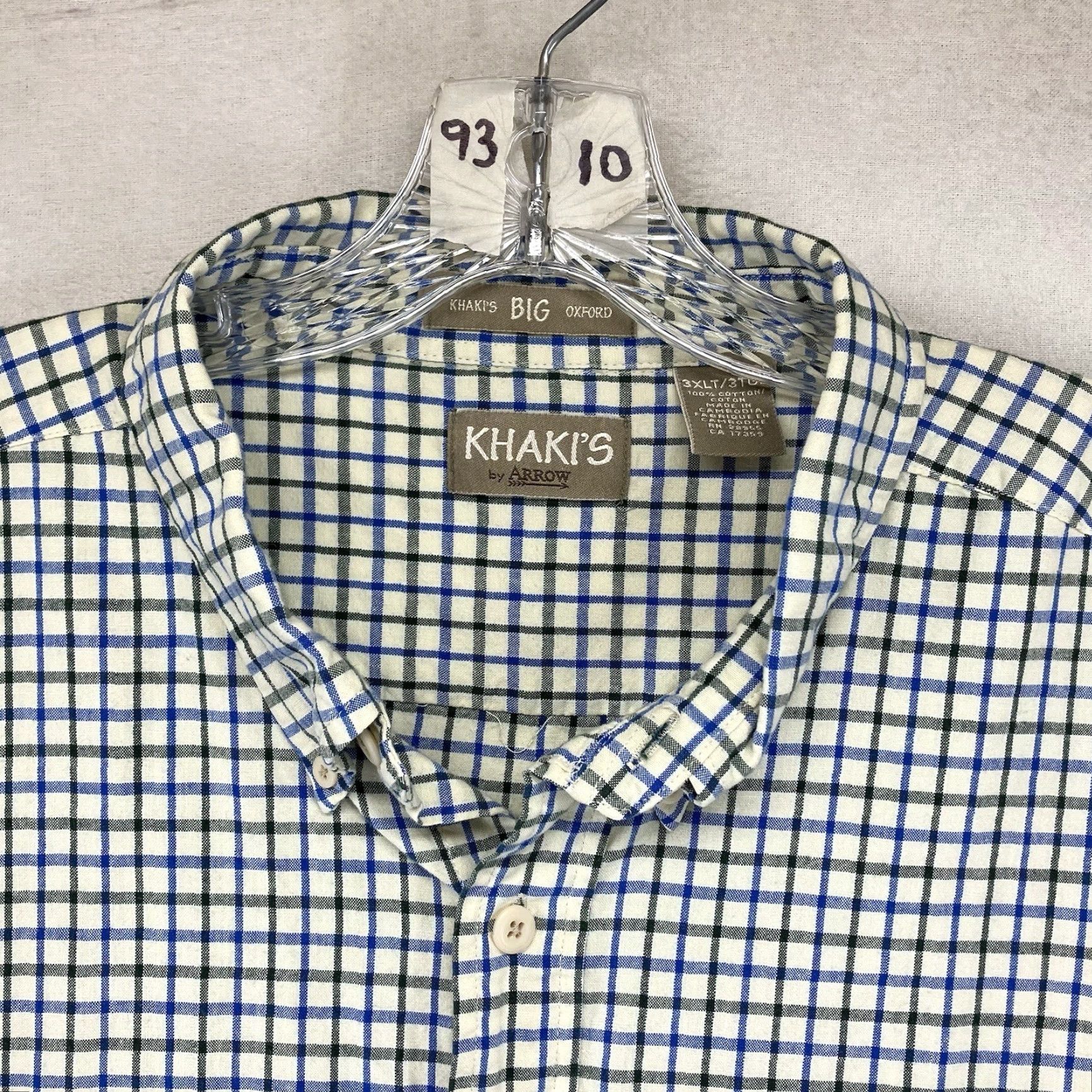 Arrow VINTAGE Arrow Button-Up Shirt 3XLT TALL Cotton Beige Blue Green Check Oxford Short Sleeve Classic 90s Mens Shirt Size US XXL / EU 58 / 5 - 4 Thumbnail