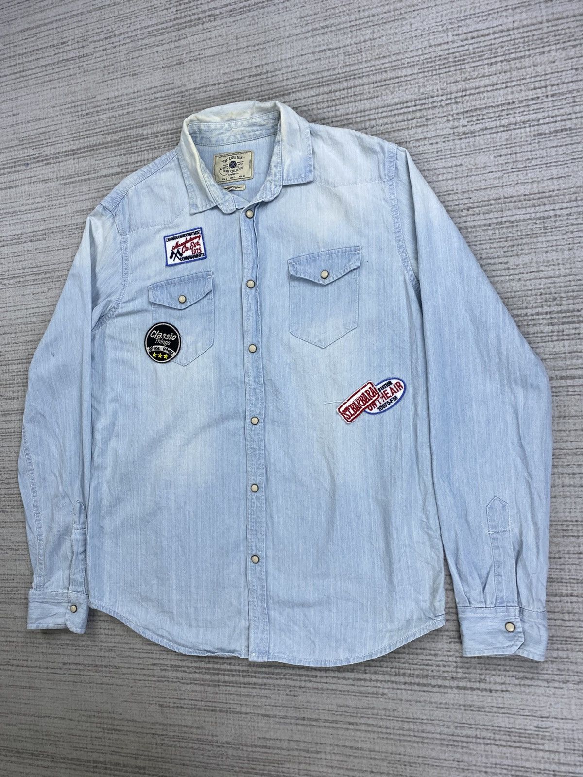Japanese Brand × Zara Vintage The Zara Man Soft Blue Slim Fit Denim Shirt Size US M / EU 48-50 / 2 - 4 Thumbnail