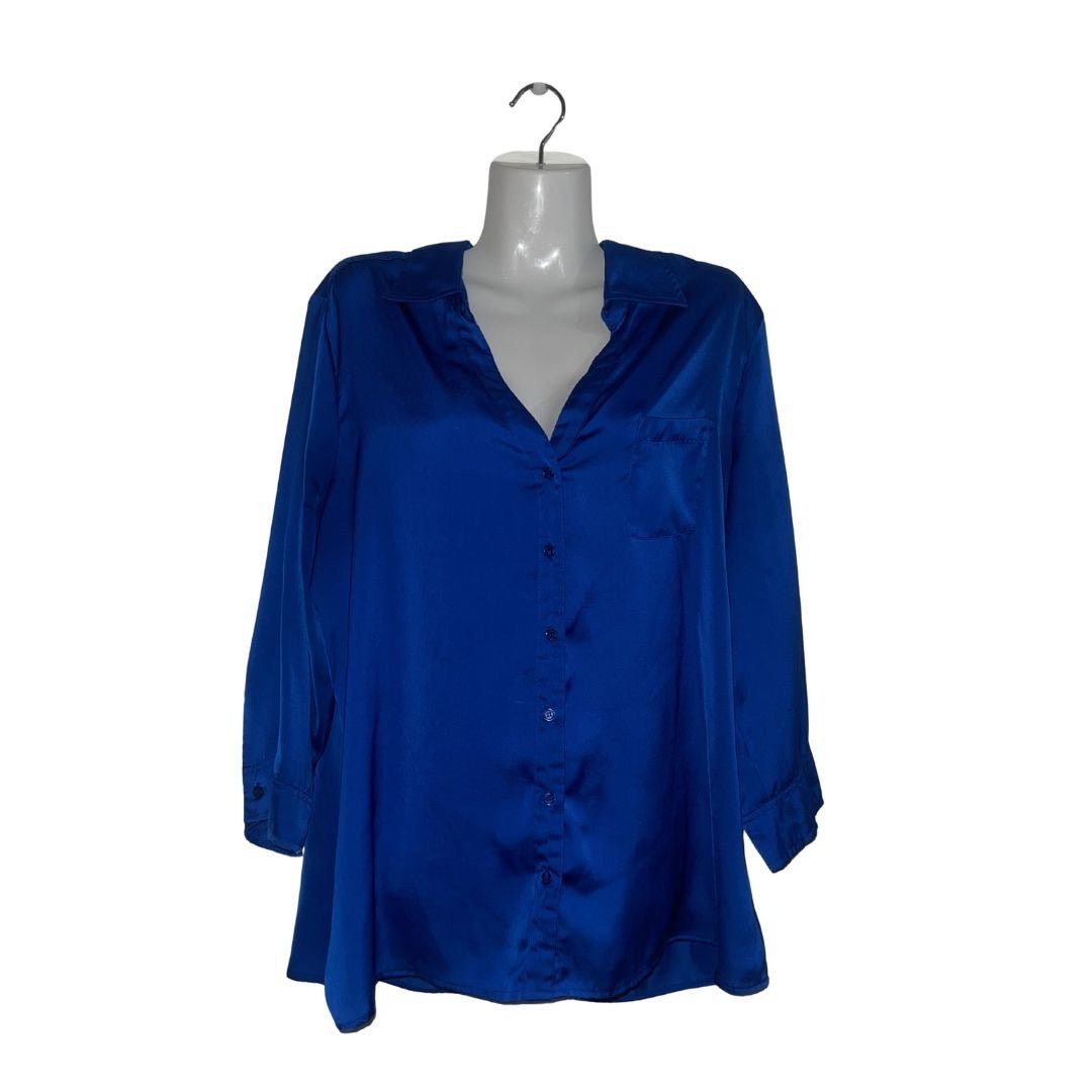 Apt. 9 Royal Blue Button Long Sleeve Satin Blouse SZ XL Career Chic Size XL / US 12-14 / IT 48-50 - 1 Thumbnail