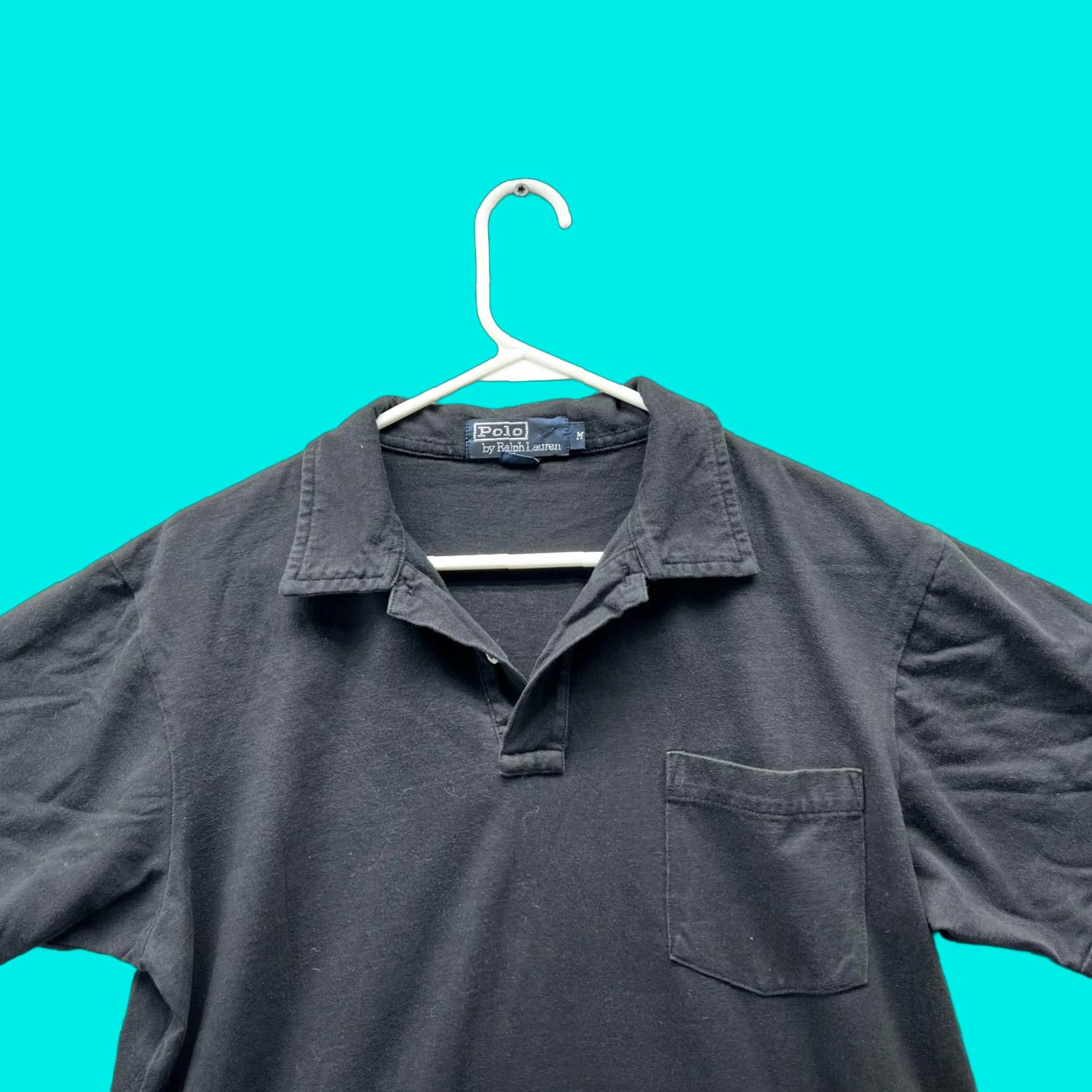 Ralph Lauren VINTAGE Ralph Lauren Polo Shirt Men Medium Black Solid Short Sleeve Button Collar Polo Regular Fit 28 in Size US M / EU 48-50 / 2 - 1 Thumbnail