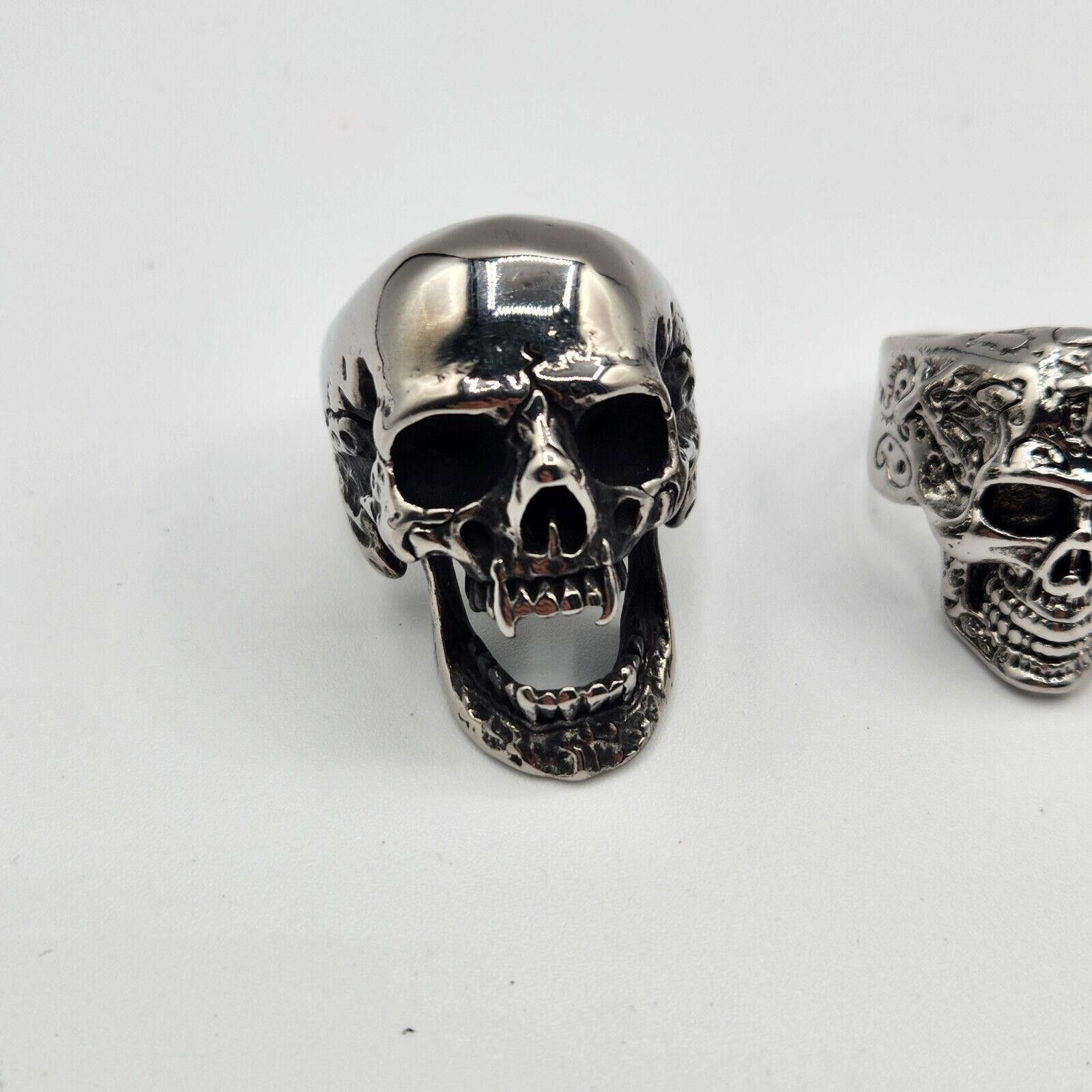 Designer Stainless Skull Rings Lot Of 5 And 1 Pendant Size ONE SIZE - 2 Thumbnail