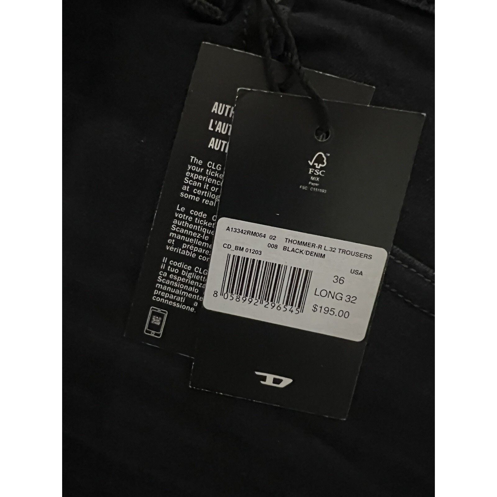 Diesel Diesel Mens Thommer Slim Fit Jeans RM064 Black Size 36/32 Size US 36 / EU 52 - 7 Thumbnail