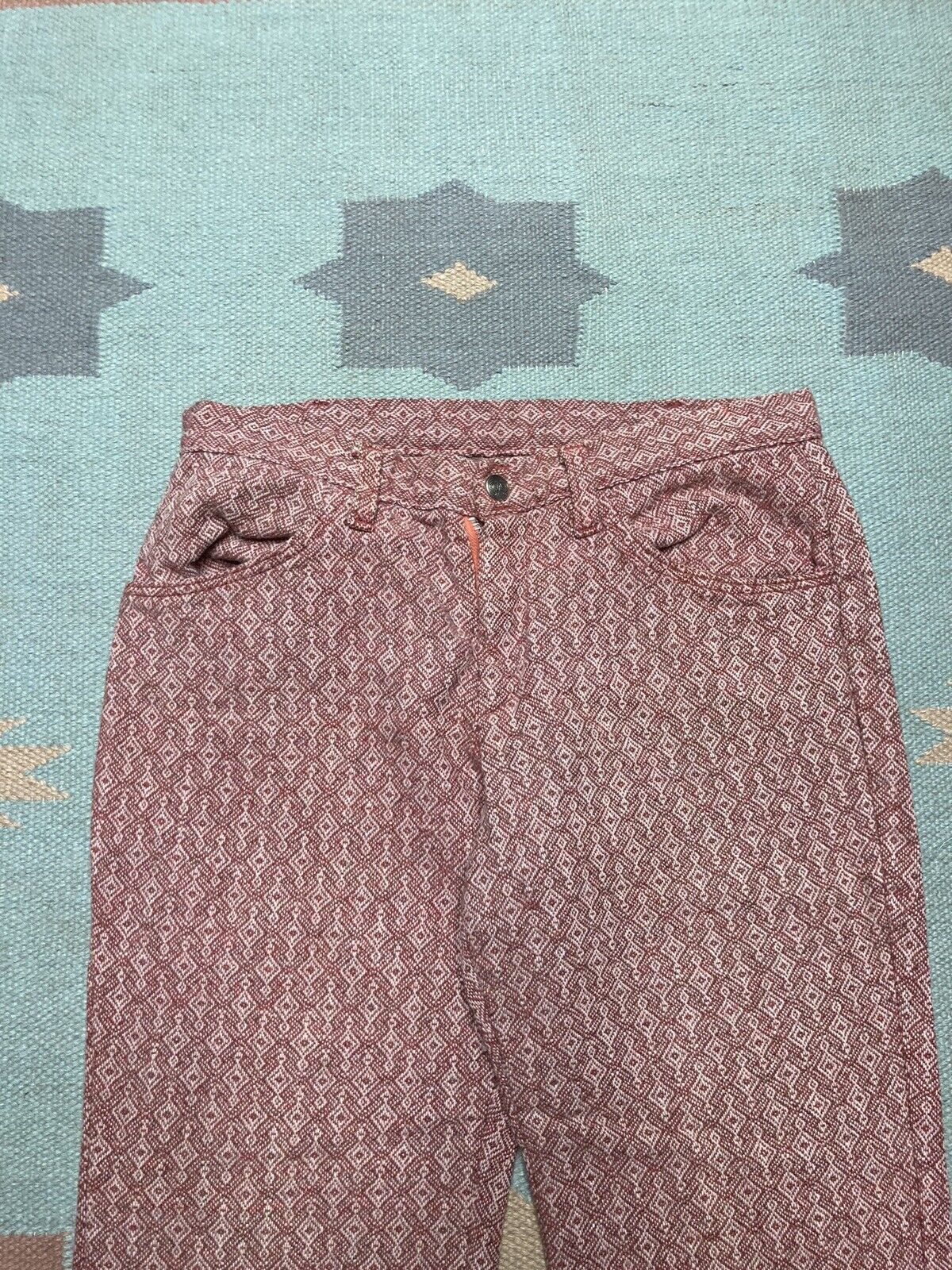 Vintage VTG 70s knit bell bottom flare pants geometric hippie 28x30 Size 28" / US 6 / IT 42 - 4 Thumbnail