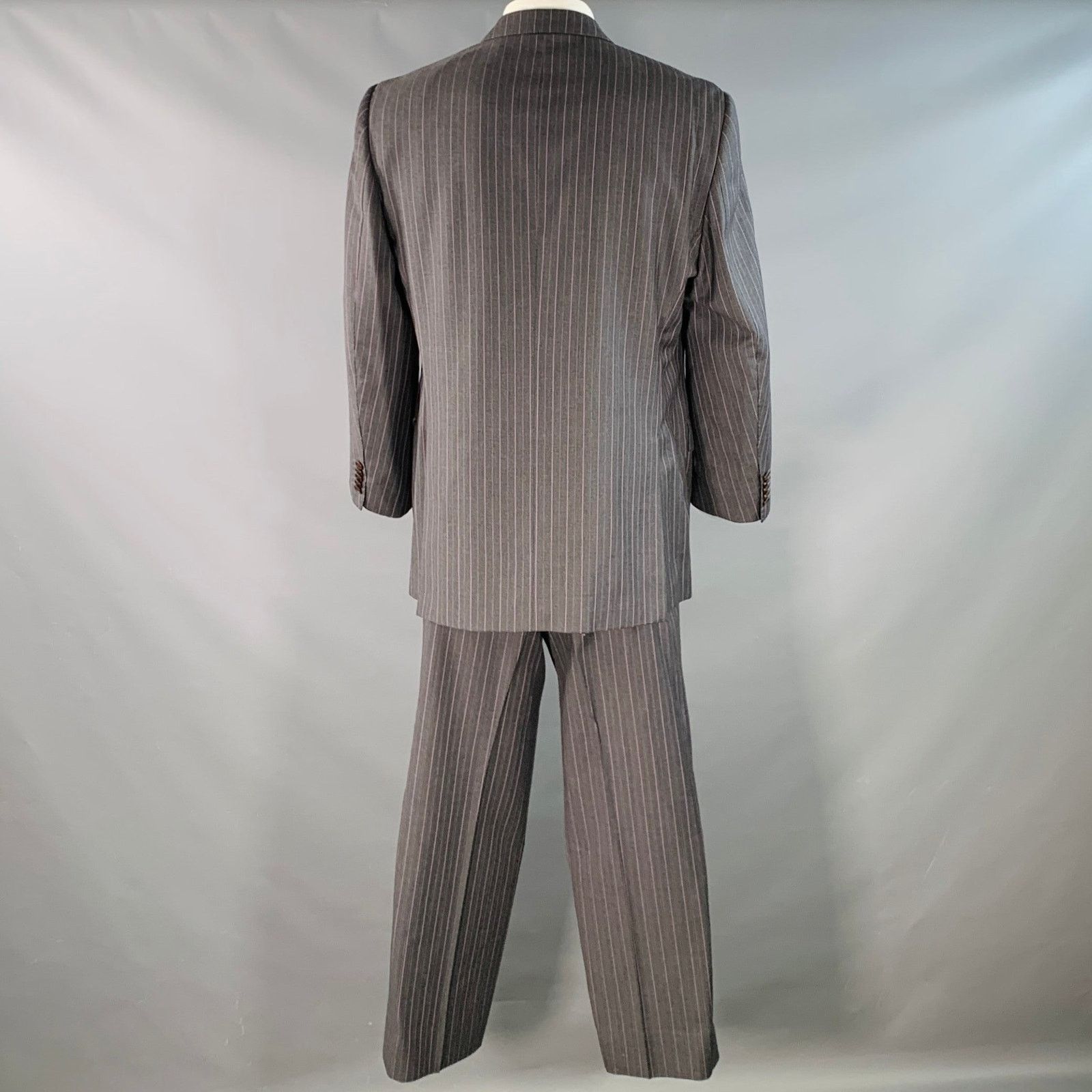 Paul Smith Westbourne Regular Grey Purple Pinstripe Wool Notch Lapel Size 46R - 4 Thumbnail