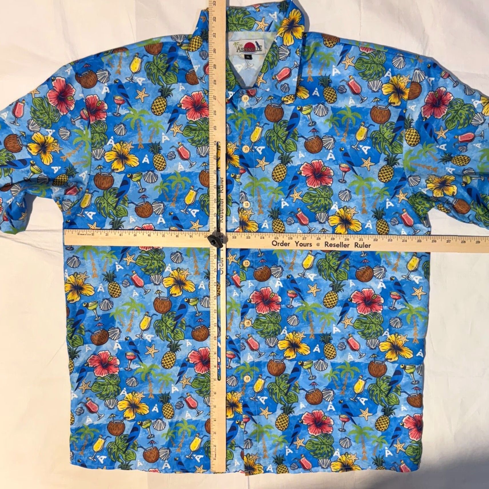Vintage Aspenville Hawaiian Shirt XL Blue Macaw Pineapple Coconut Rum Martini Palm Tree Mens Size US XL / EU 56 / 4 - 4 Thumbnail