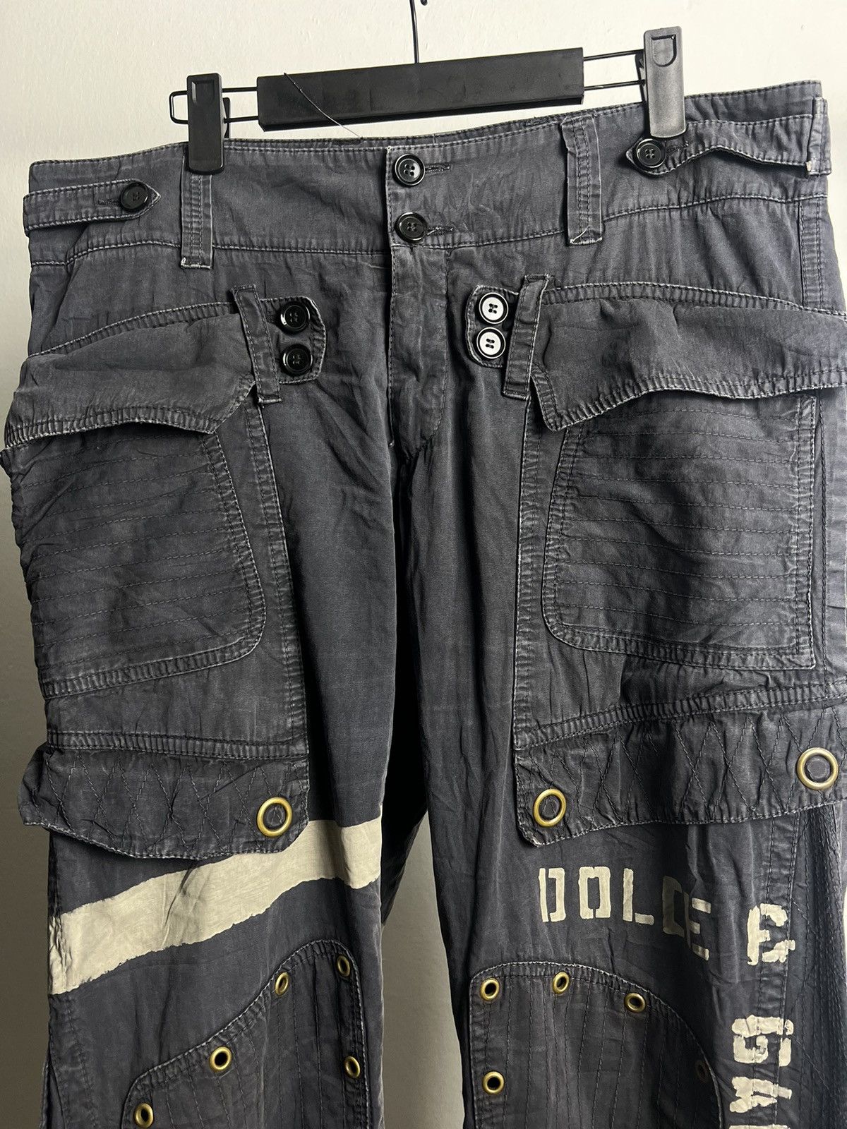 Dolce & Gabbana SS04 Dolce&Gabba Reinforced Black Painted Cargo Pants Size US 36 / EU 52 - 4 Thumbnail