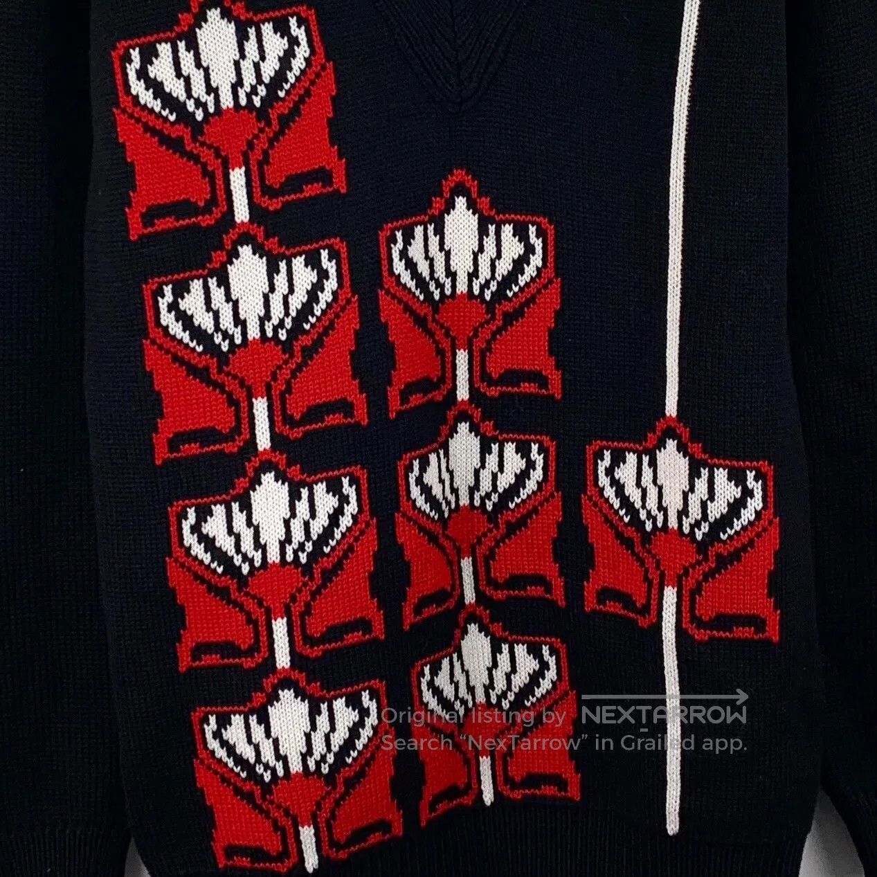 Prada Prada Black Pattern Embroidered Cashmere V-neck Long Sleev Size US XS / EU 42 / 0 - 4 Thumbnail