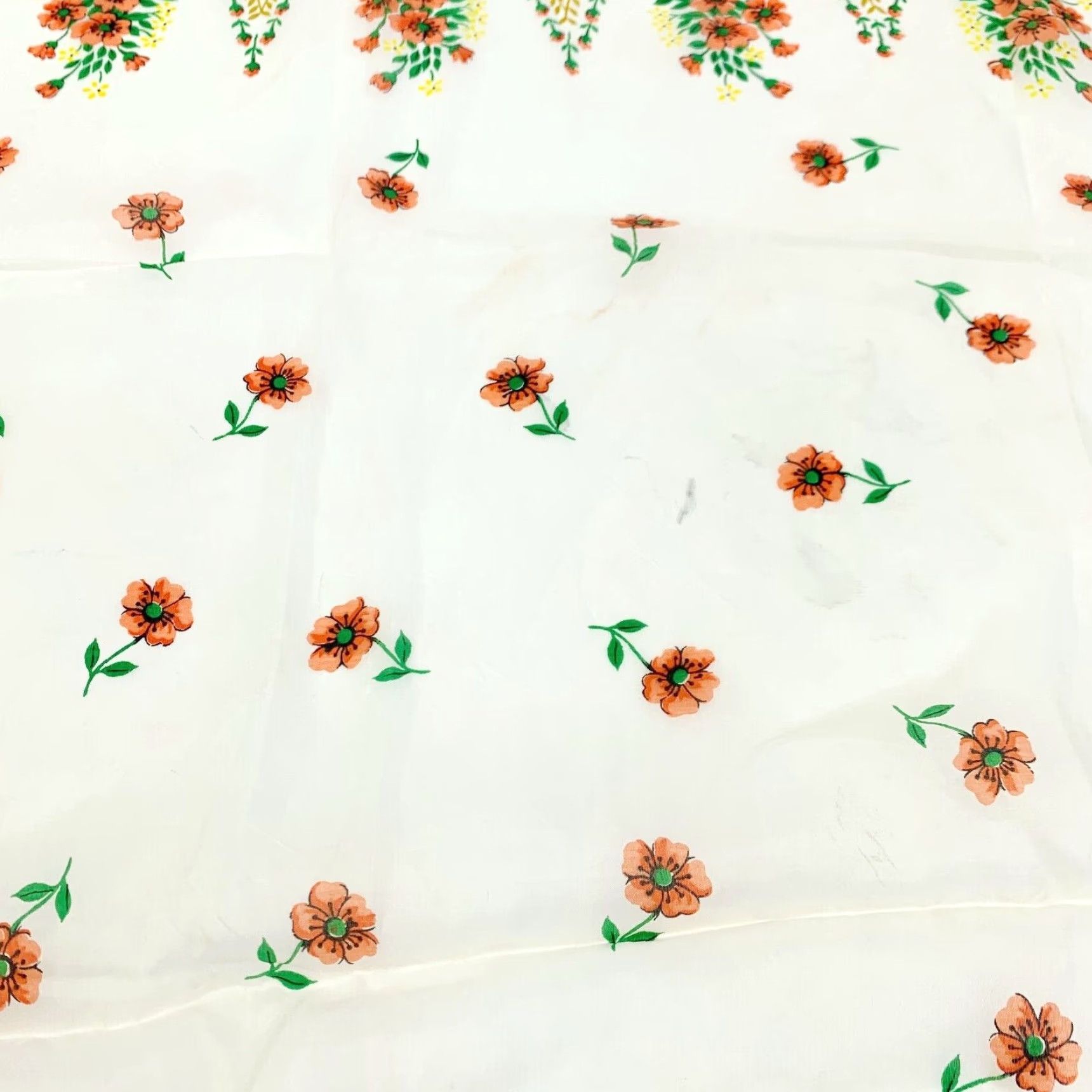 Vintage Vintage 1960s Scalloped Edge Floral Yellow Scarf 30" x 30" Nylon Women Square Silk-Like, Lightweight, Sheer Vintage Scarf, Womens Yellow Size ONE SIZE - 3 Thumbnail