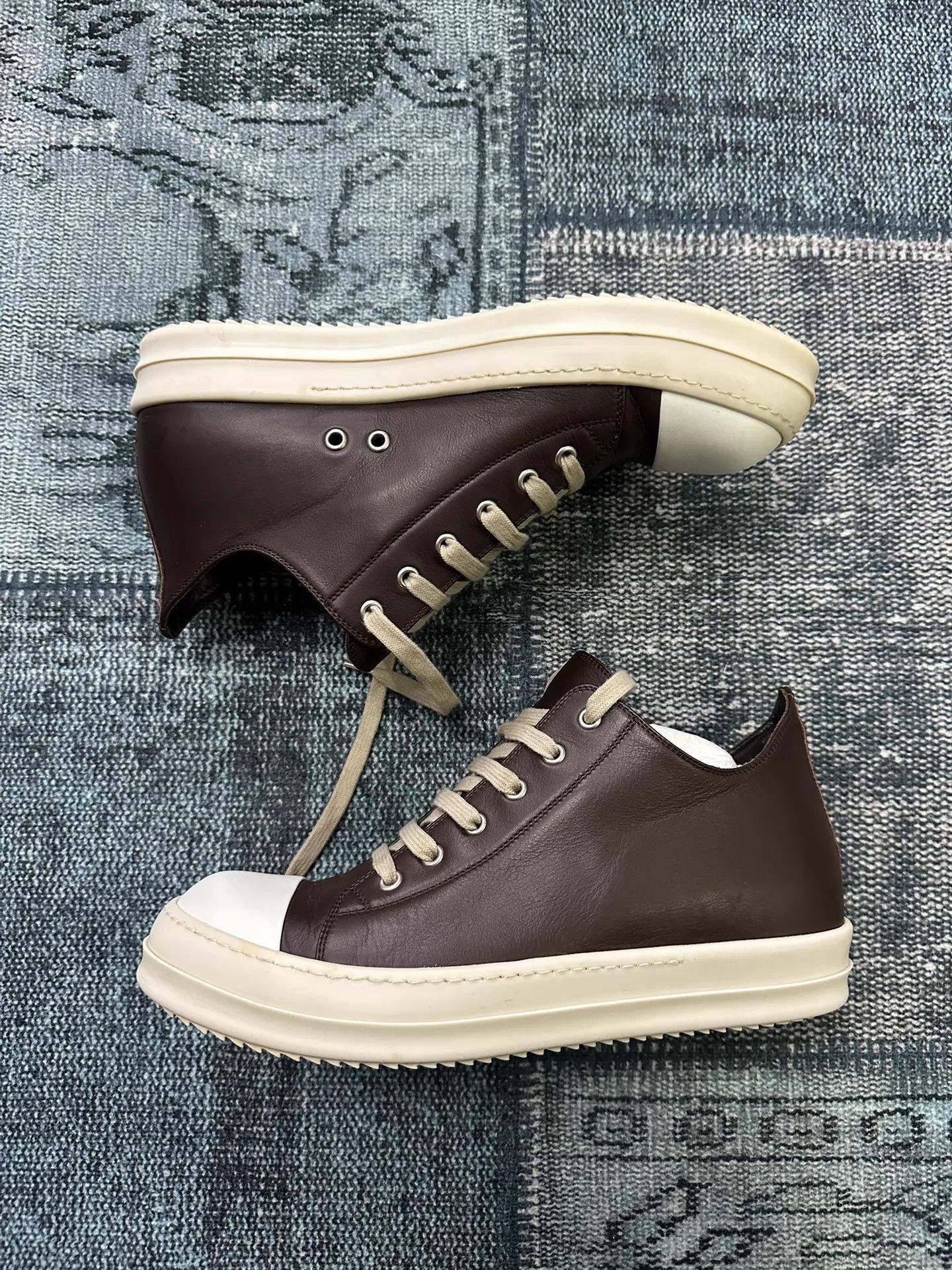Rick Owens Rick Owens Mainline Low-Top Leather Sneakers 42 Black Brown Size US 9 / EU 42 - 1 Thumbnail