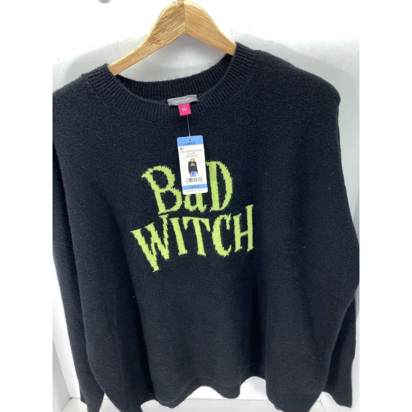 Vince Camuto Vince Camuto Sweater Women's L Black Bad Witch Wicked Halloween Pullover NWT Crew Neck Oversized Shirt curr Size L / US 10 / IT 46 - 2 Thumbnail
