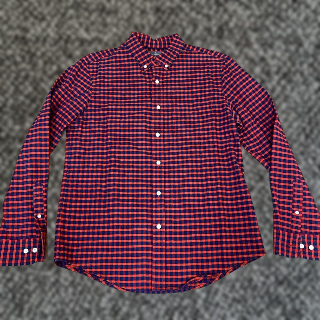 Vintage LL Bean Shirt Mens Medium Slim Fit Orange Navy Gingham Button Down Size US M / EU 48-50 / 2 - 1 Thumbnail