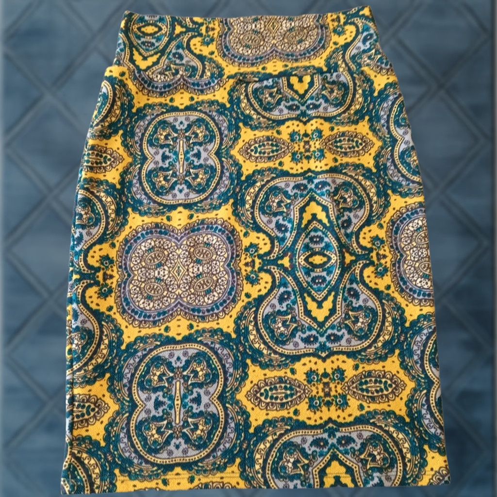 Vintage LuLaRoe Skirt Women Knee Length S Blue Geometric Knit Polyester Spandex Pencil Stretch Regular Vintage No Size 28" / US 6 / IT 42 - 1 Thumbnail