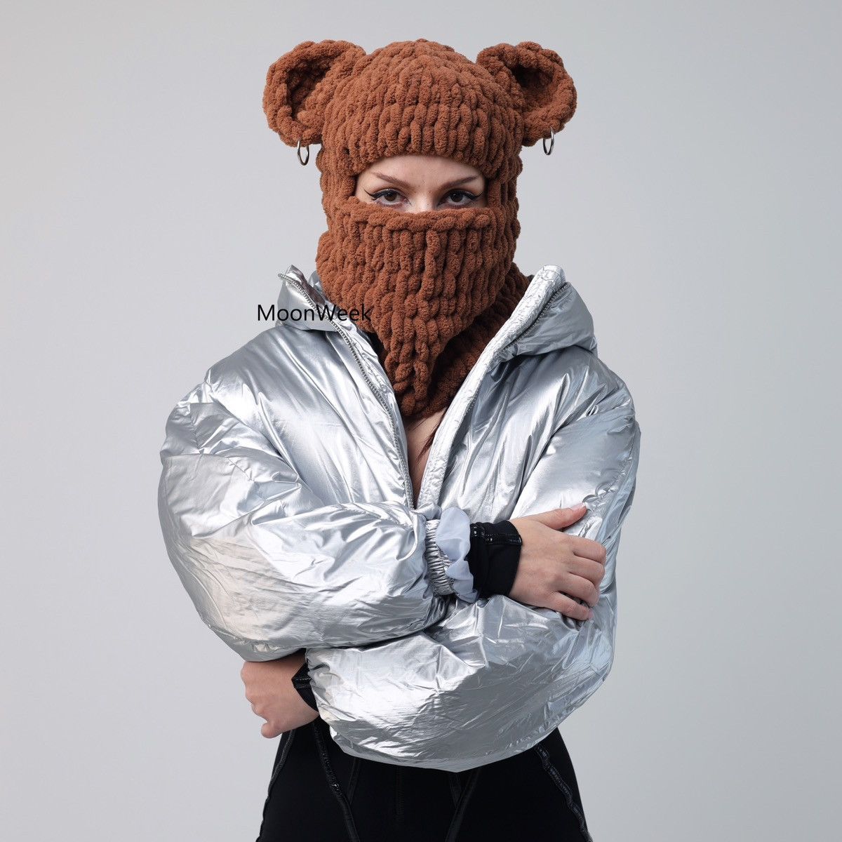 Handmade Balaclava bear full face mask , ski mask with ears . Hat Size ONE SIZE - 3 Thumbnail