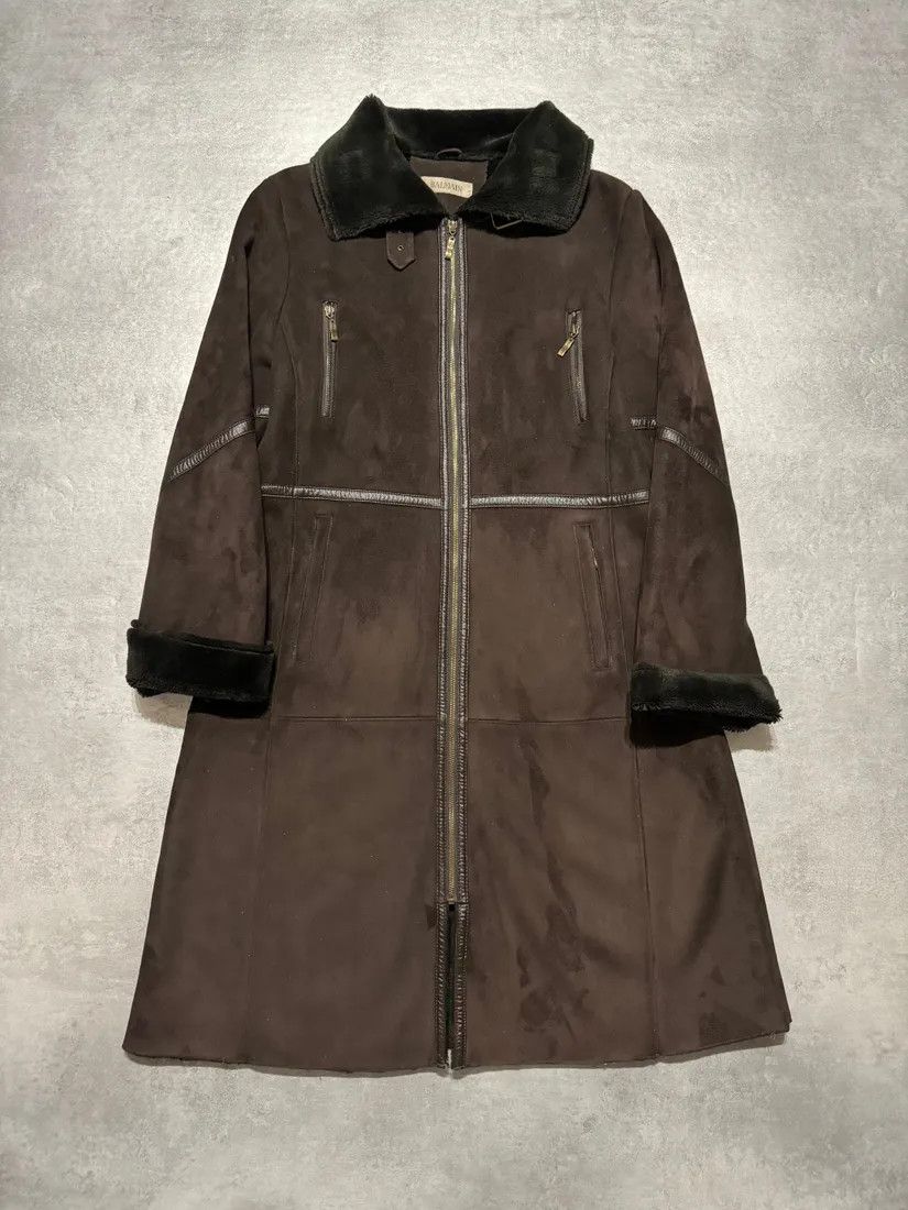 Balmain Brown Trench Suede Leather Fur Coat