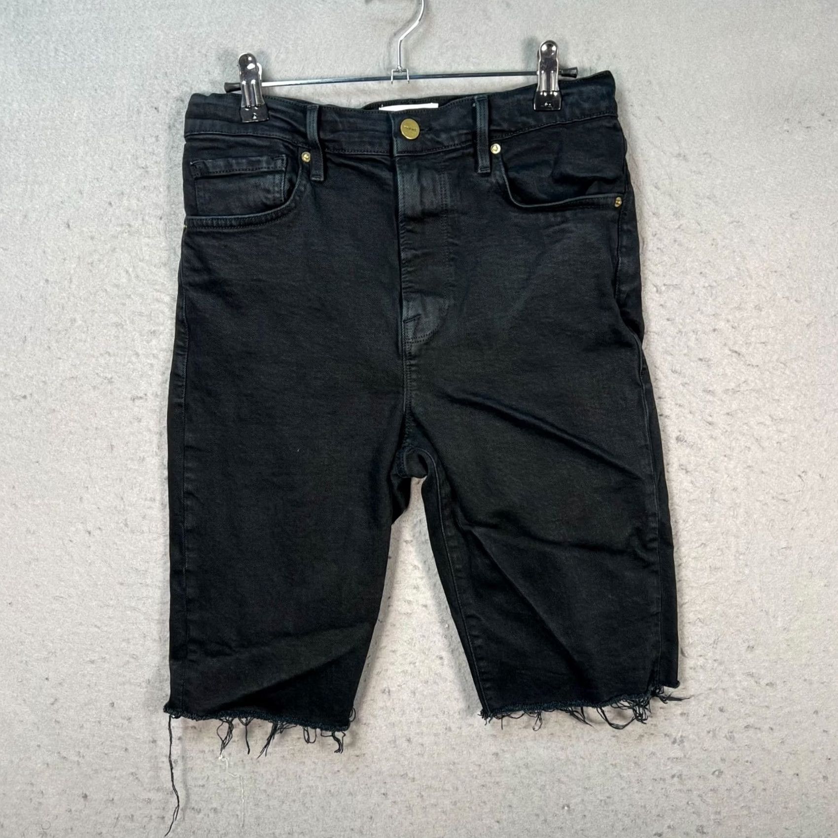 Frame Frame Le Vintage Bermuda Shorts Size 27 Black Mid-Rise Frayed Hem Cotton Blend Size 27" / US 4 / IT 40 - 2 Thumbnail