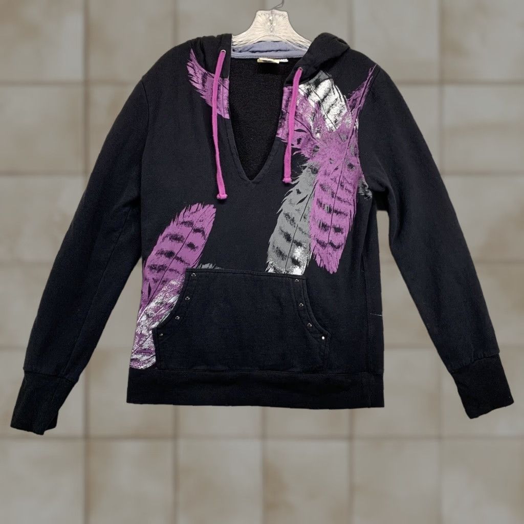 Vintage VINTAGE ROXY Hoodie Women's M Purple Black 90s Beach Grunge Surfer Girl Logo Graphic Print Hooded Pockets Crew Neck All Seasons Size M / US 6-8 / IT 42-44 - 1 Thumbnail