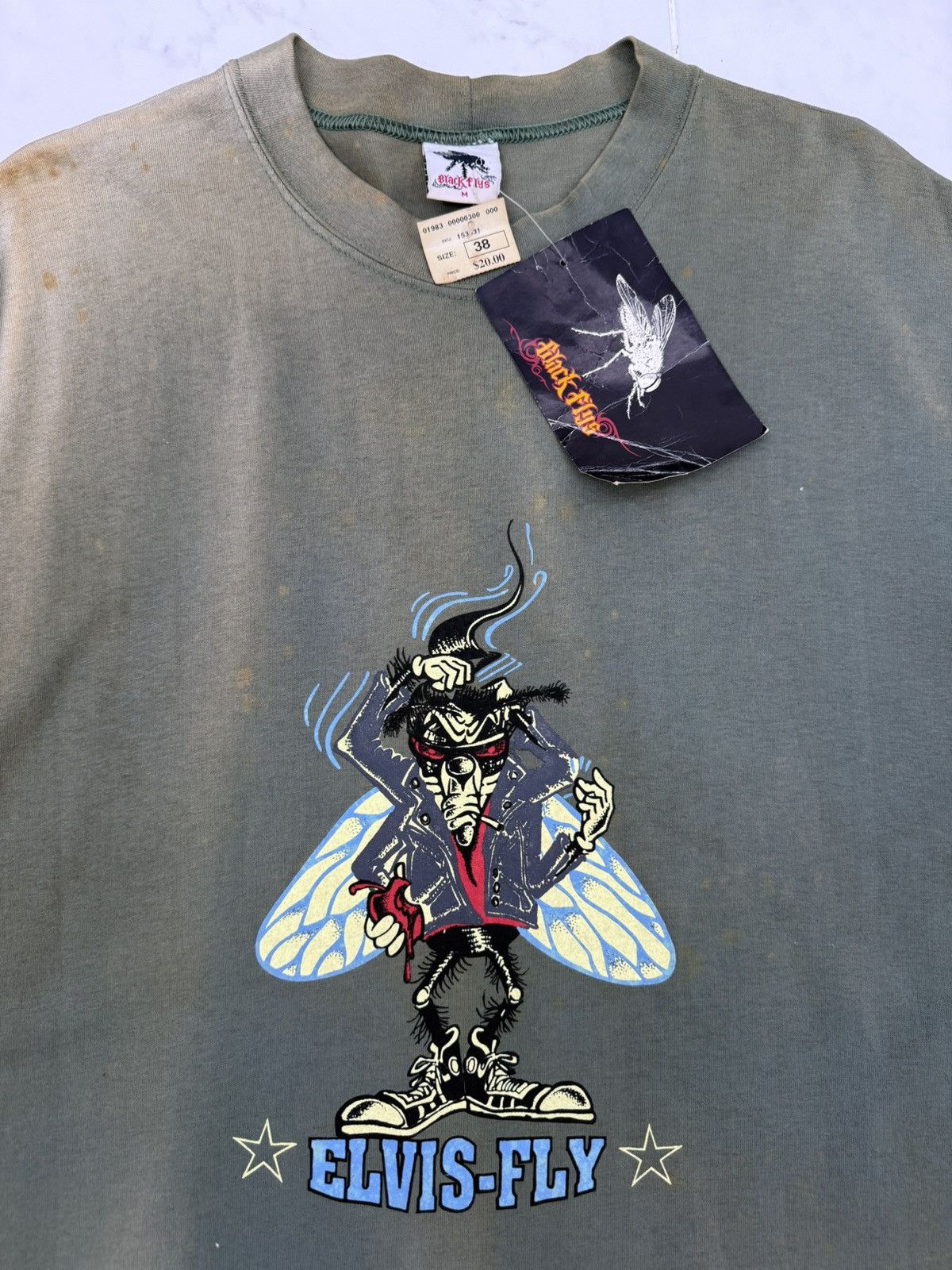 Shorty's Skateboards Vintage RARE 90s BLACK FLYS "Elvis Fly" Elvis Presley Tee Size US L / EU 52-54 / 3 - 2 Thumbnail